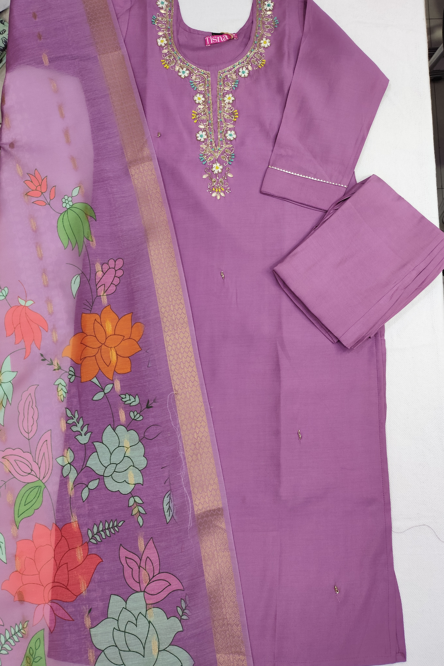 Dark Mauve Zari Work & Pearl Suit Set