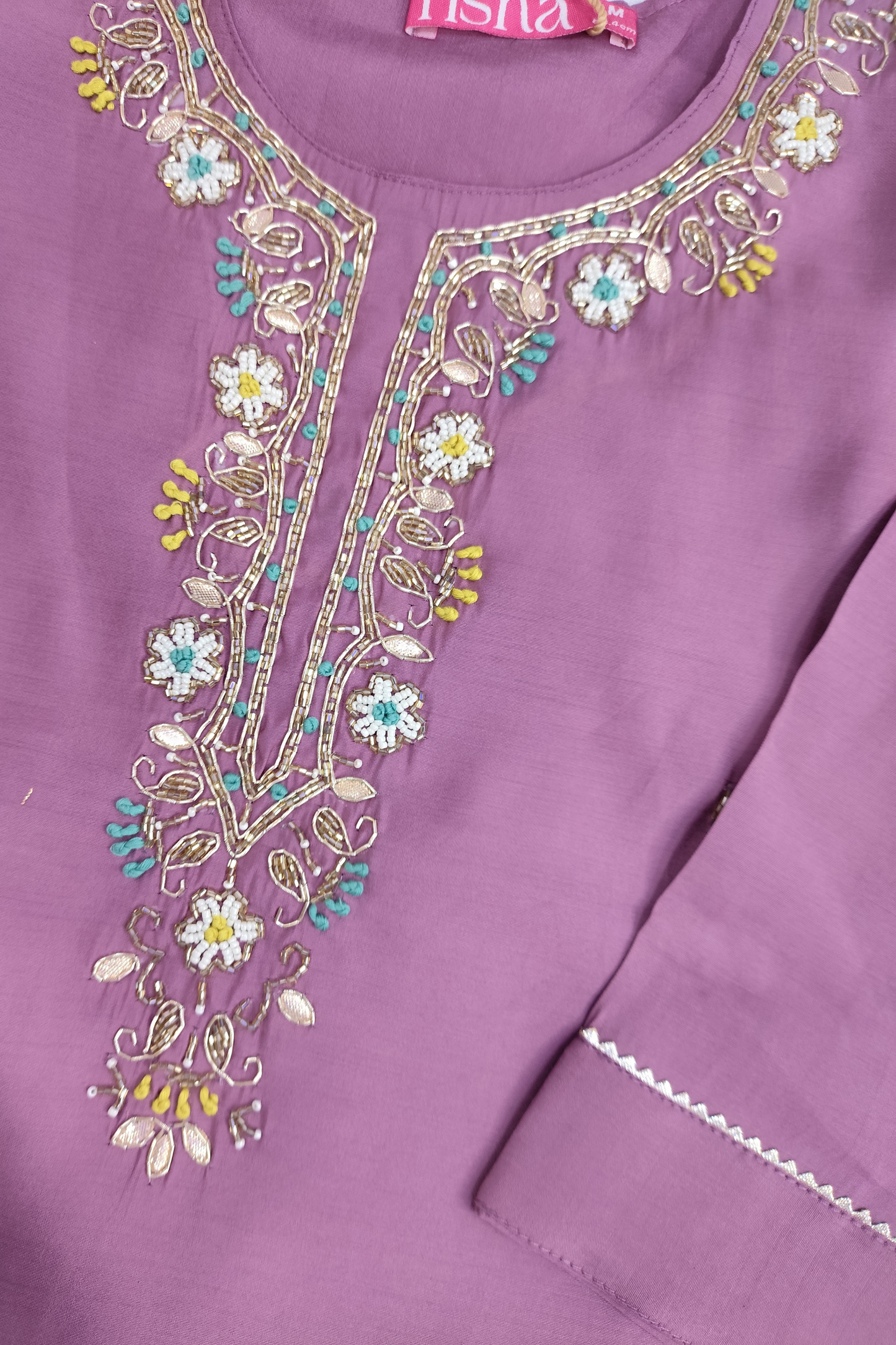 Dark Mauve Zari Work & Pearl Suit Set