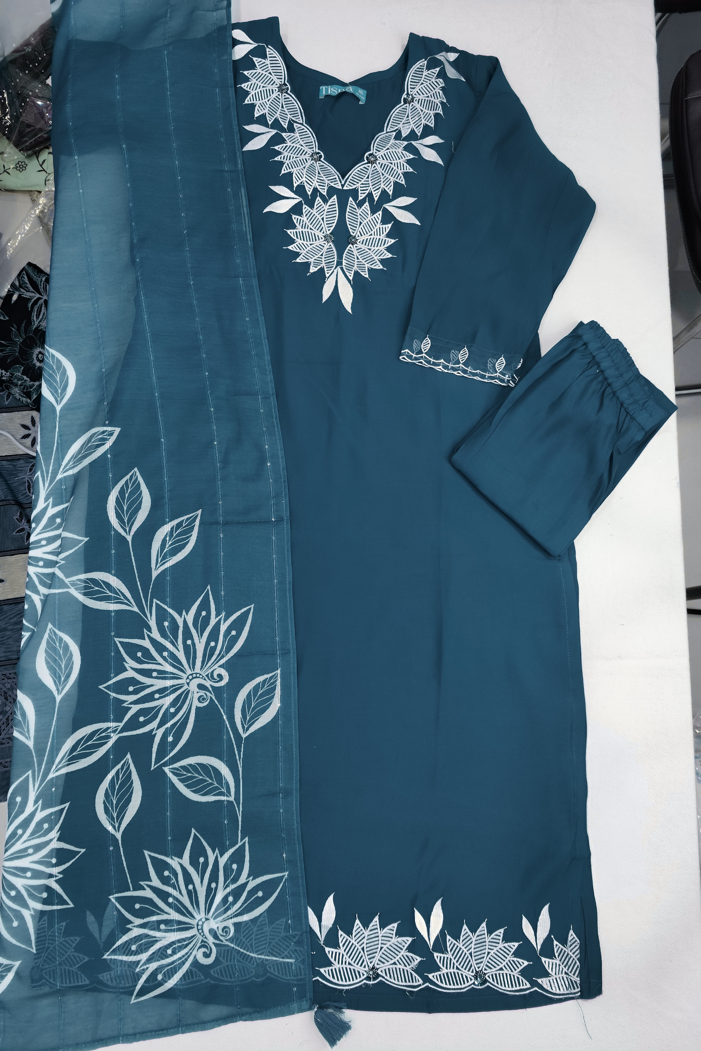 Blue Thread & Sequin Work Suit Set
