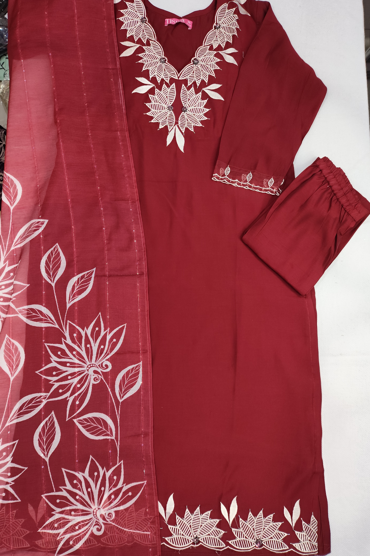 Maroon Thread & Sequin Work Suit Set