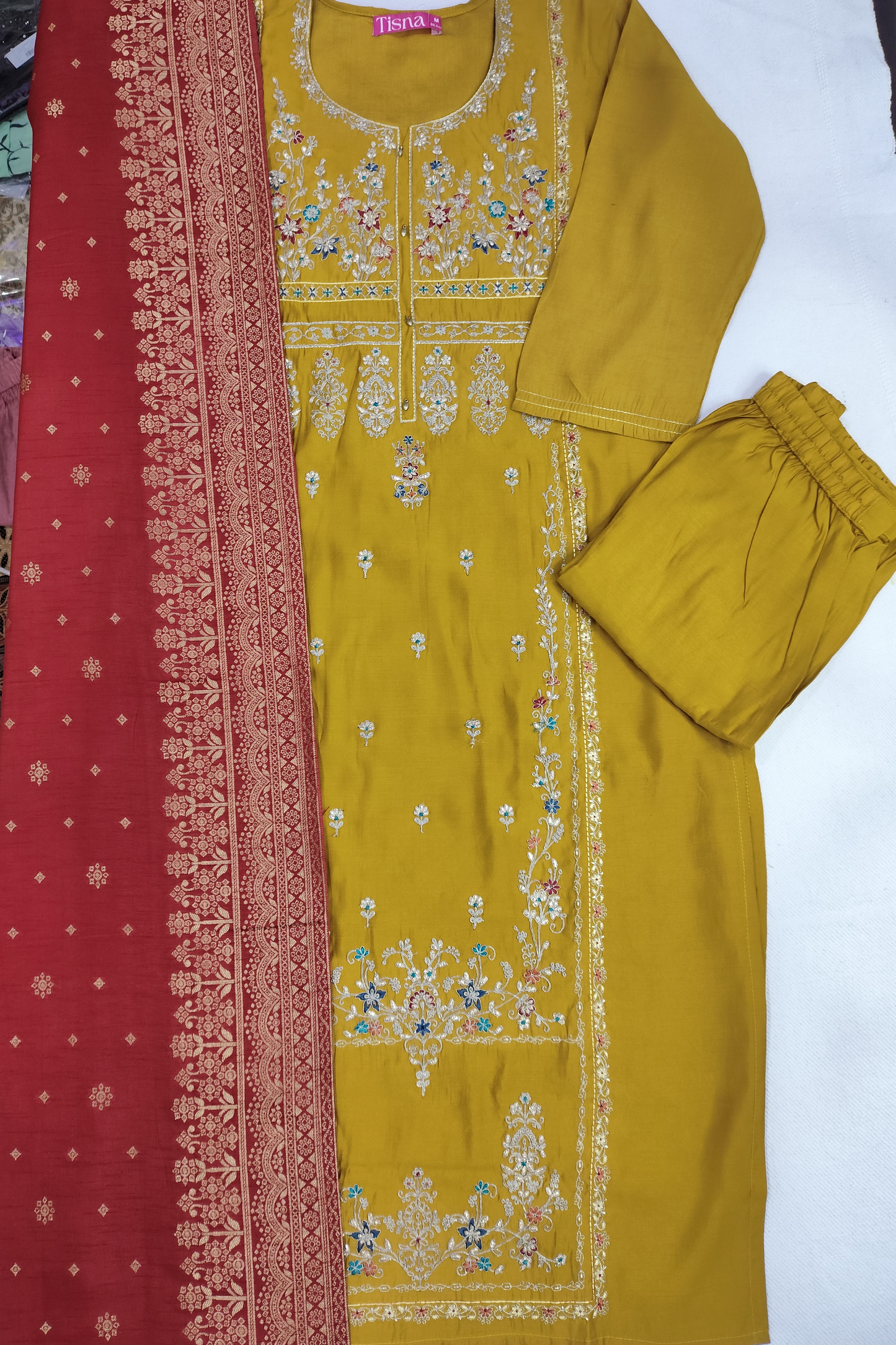 Mustard Zari Work Suit Set
