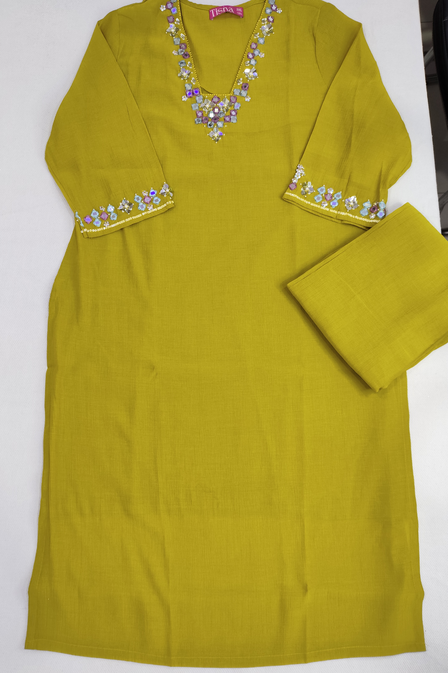 Olive Mirrored Co-ord Set with Flared Pants