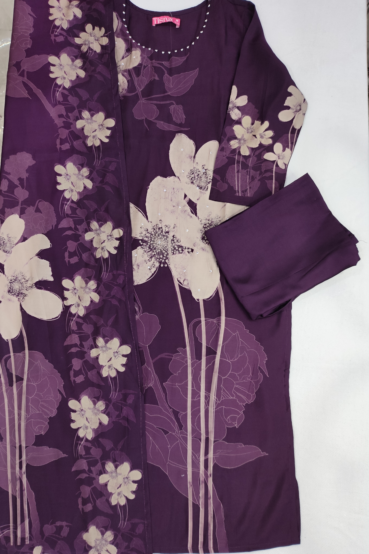 Purple Printed Floral Suit Set