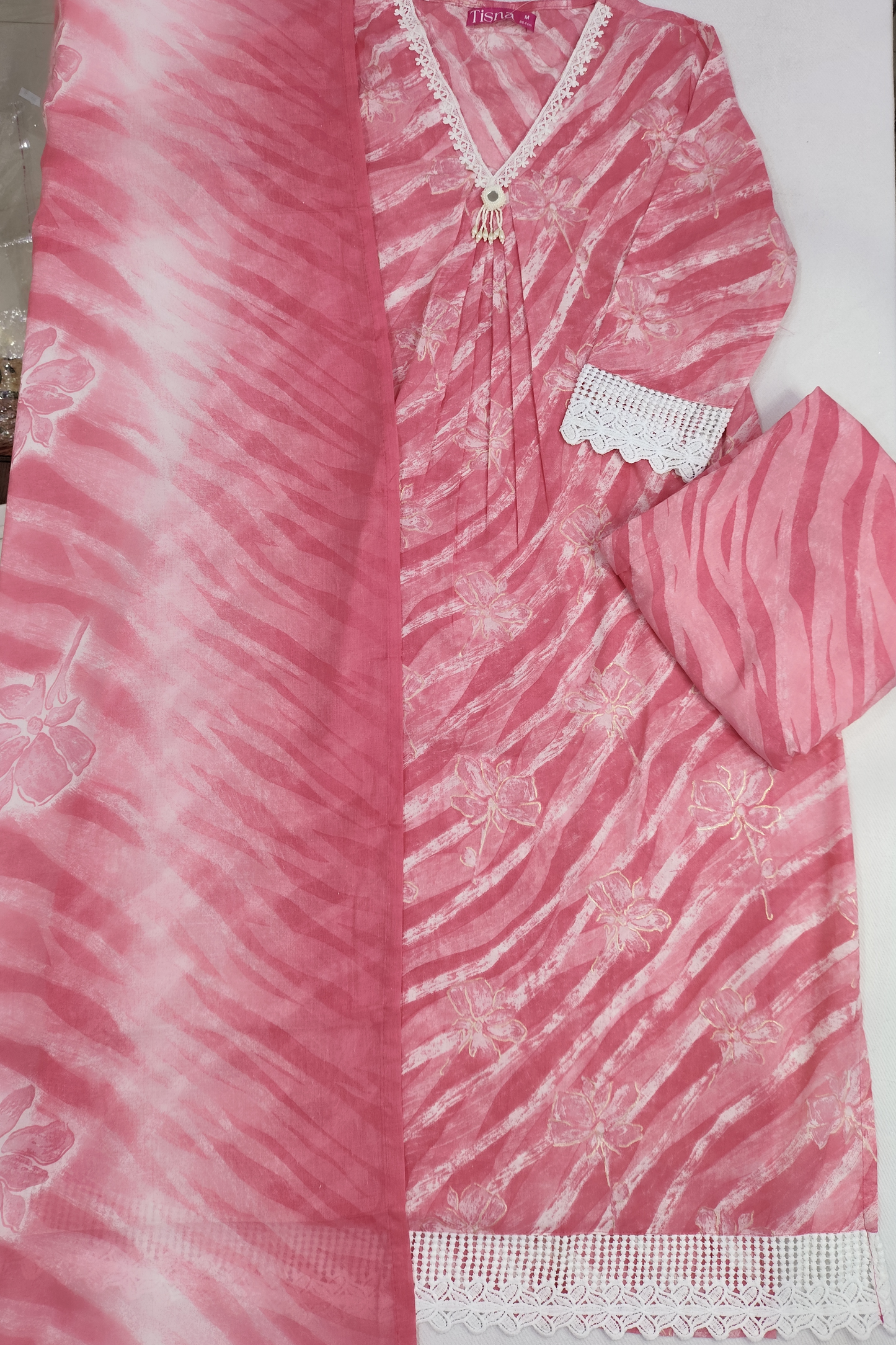 Pink Cotton A-Line Suit Set