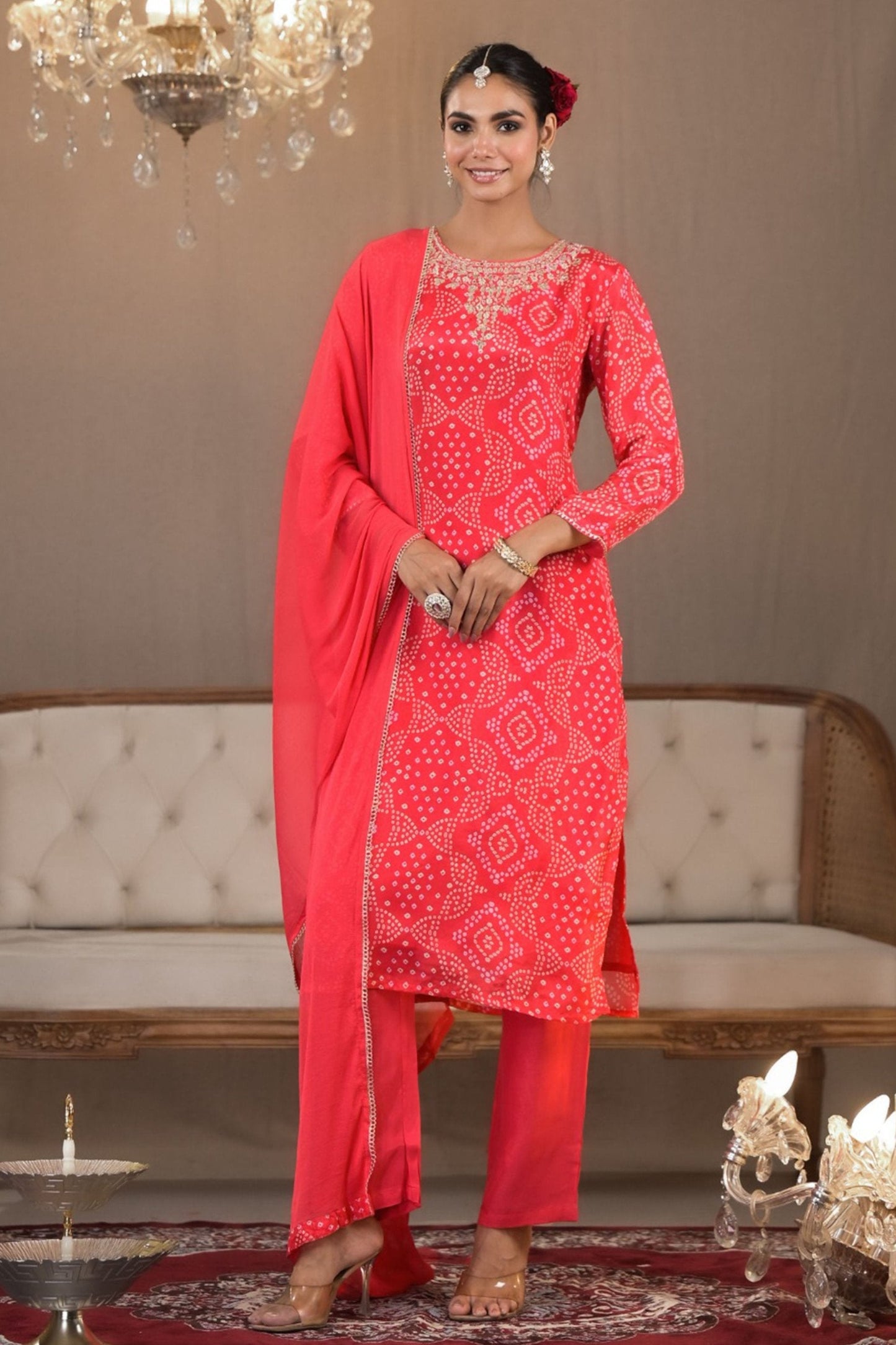 Bandhej Bliss Muslin Suit Set