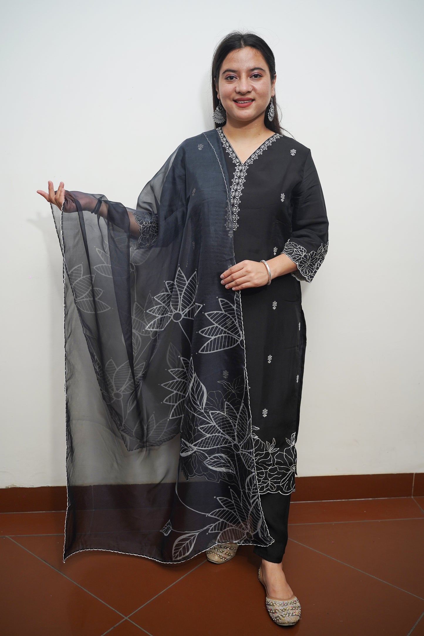 Charcoal Grace Muslin Suit Set