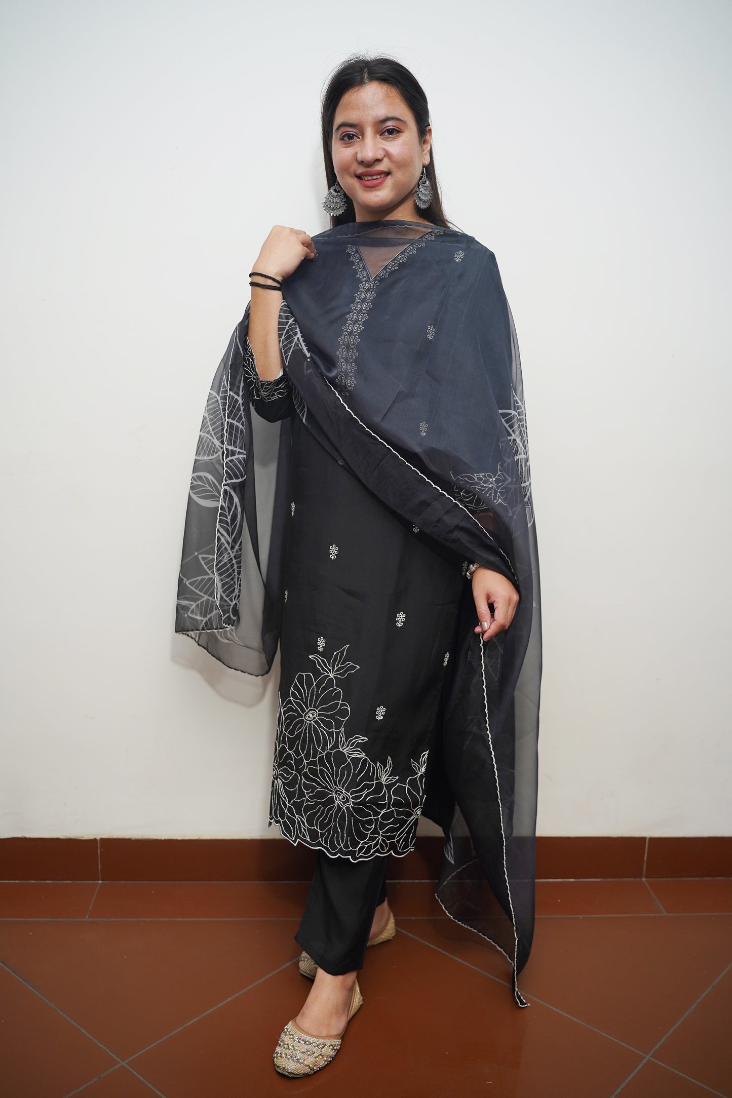 Charcoal Grace Muslin Suit Set