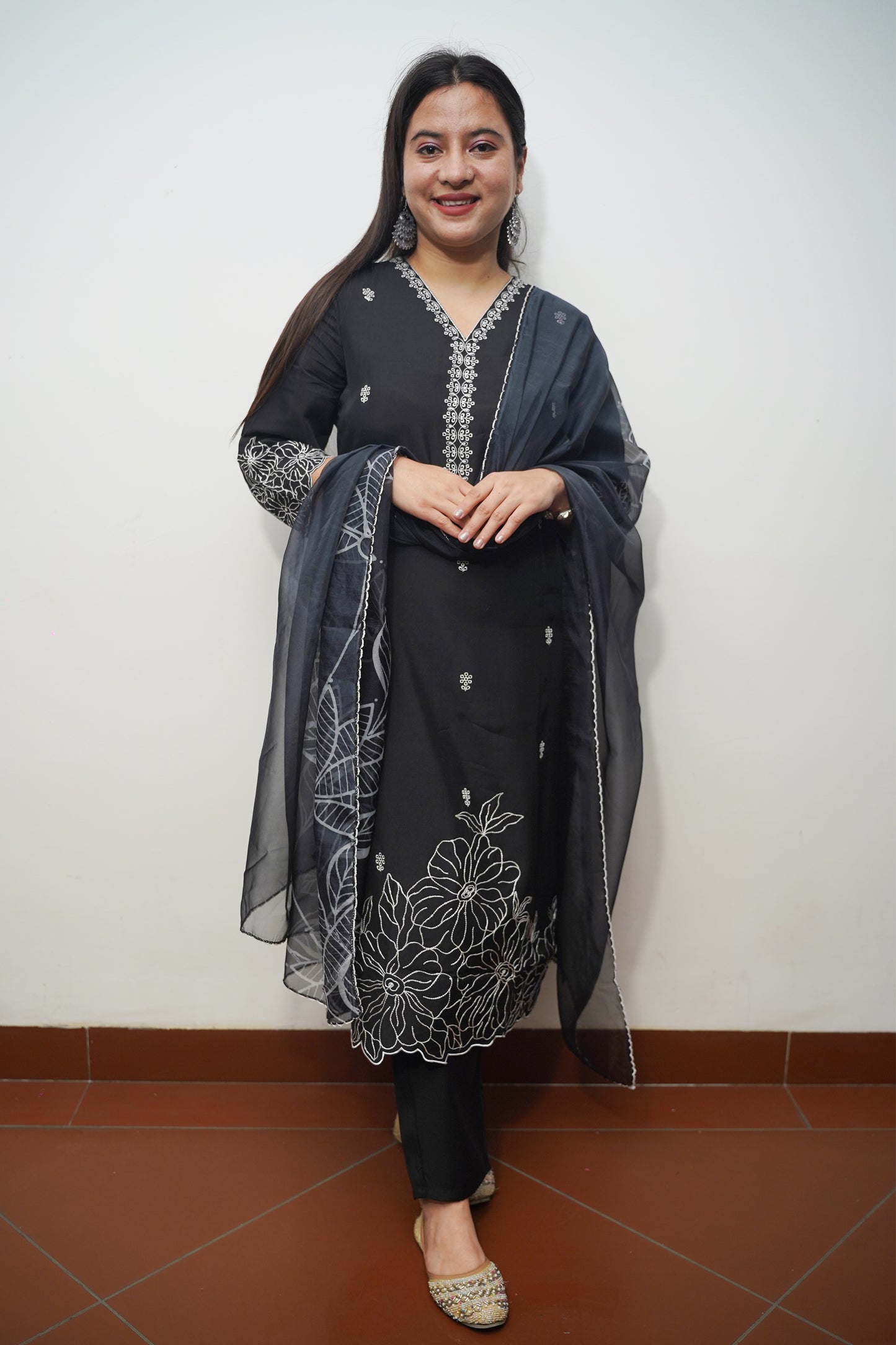 Charcoal Grace Muslin Suit Set