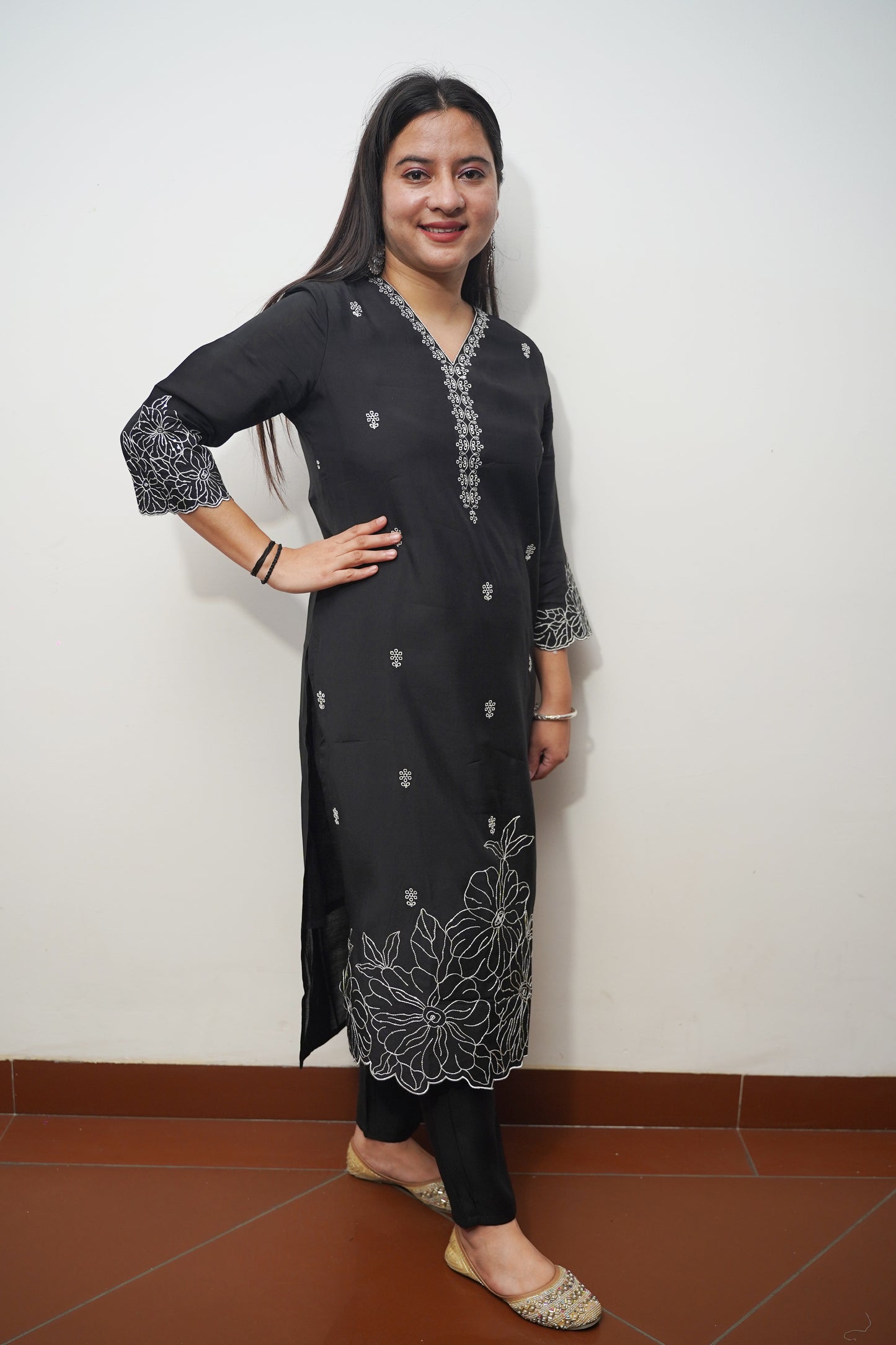 Charcoal Grace Muslin Suit Set