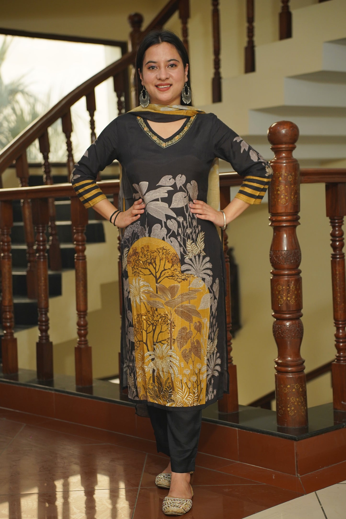 Charcoal Bloom Printed Suit Set