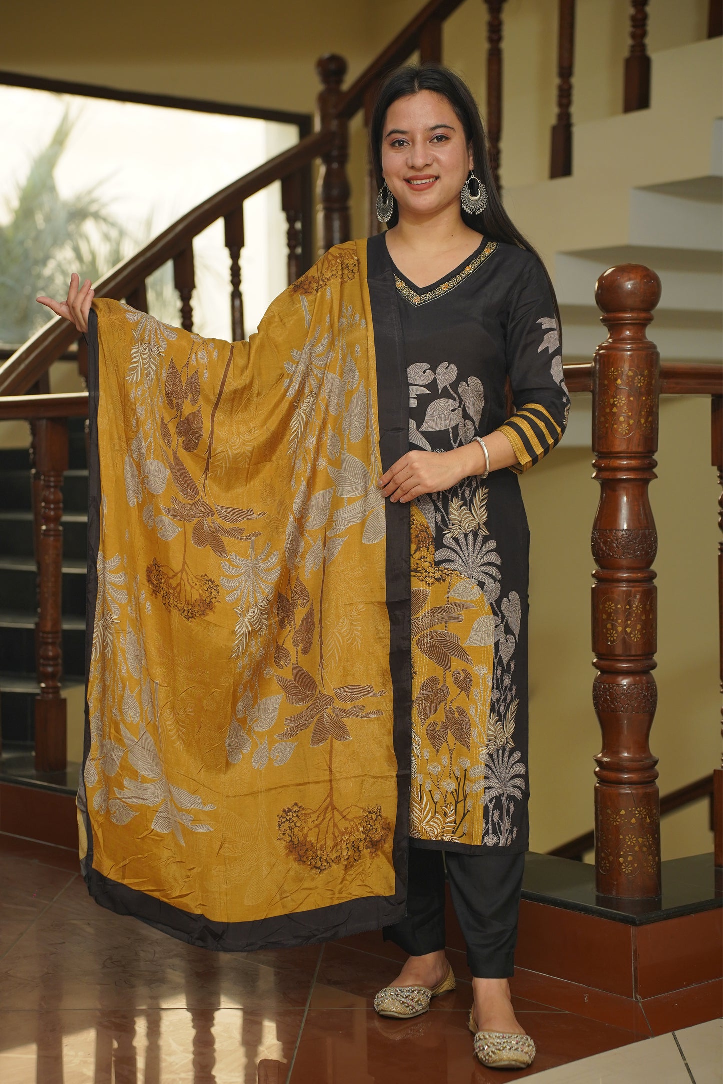 Charcoal Bloom Printed Suit Set