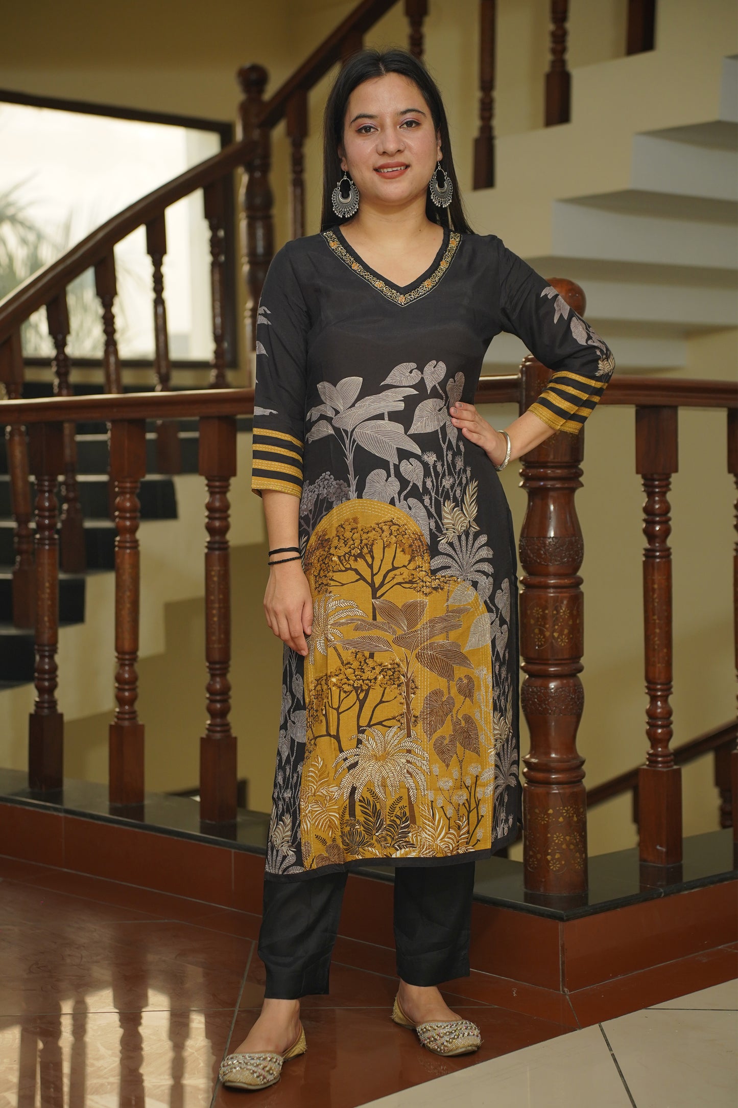 Charcoal Bloom Printed Suit Set