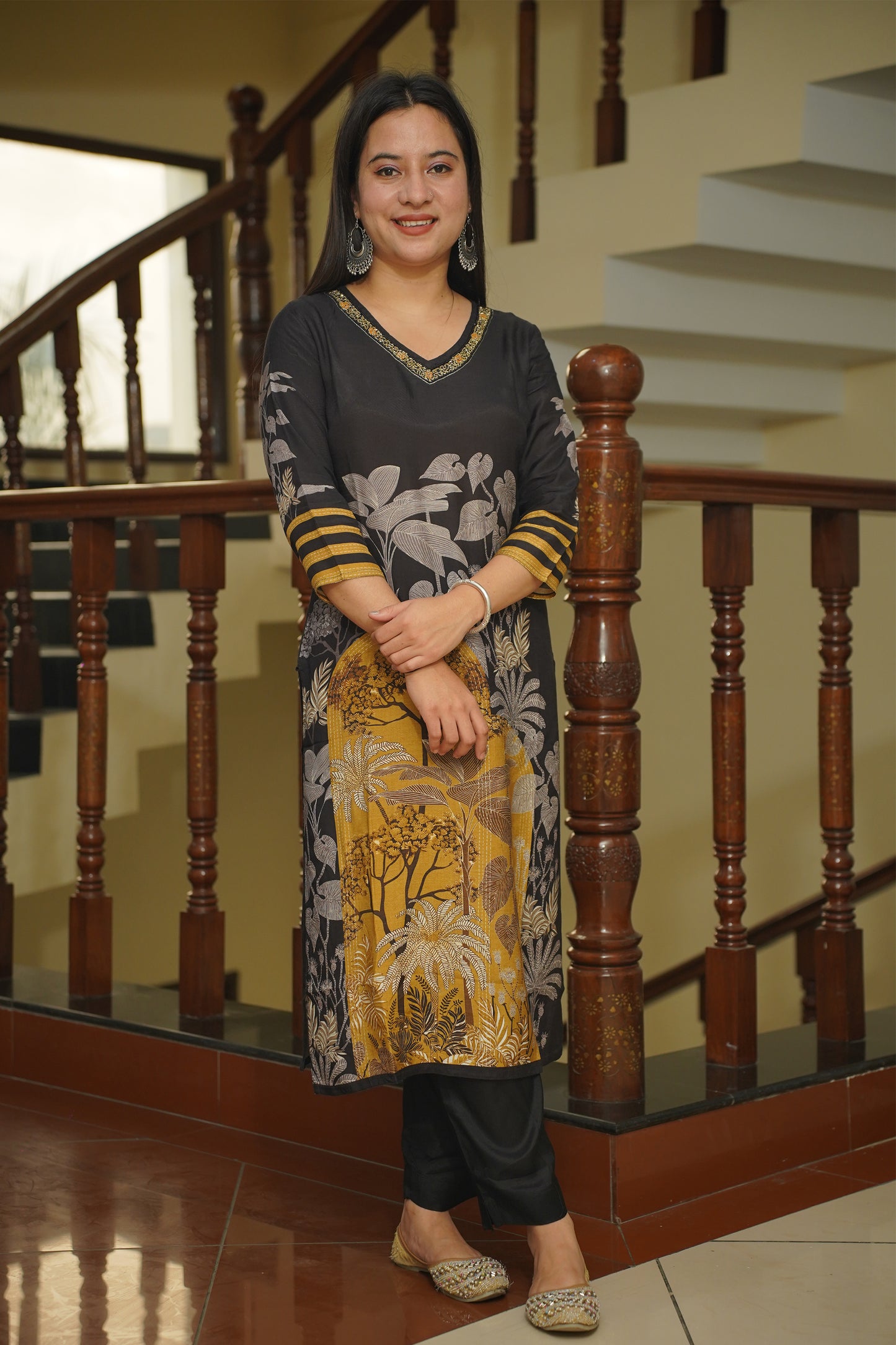 Charcoal Bloom Printed Suit Set