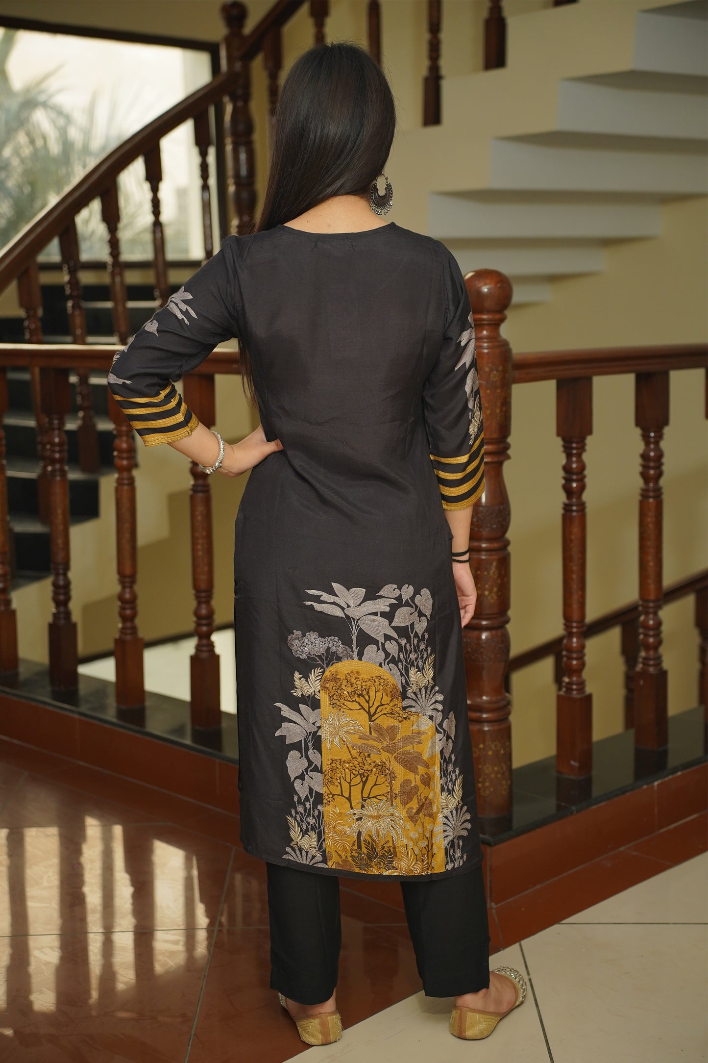 Charcoal Bloom Printed Suit Set
