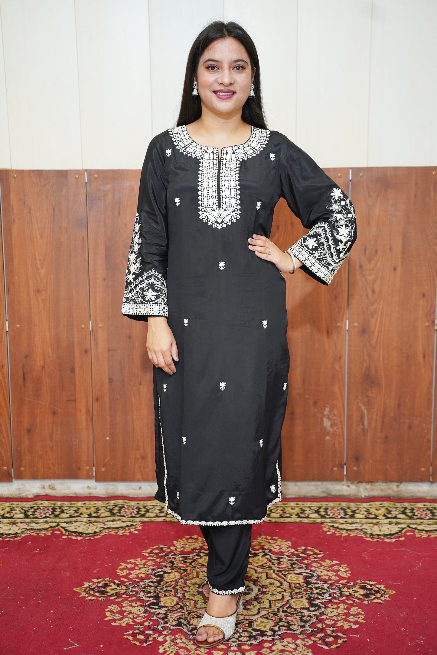 Classic Black Silk Suit Set