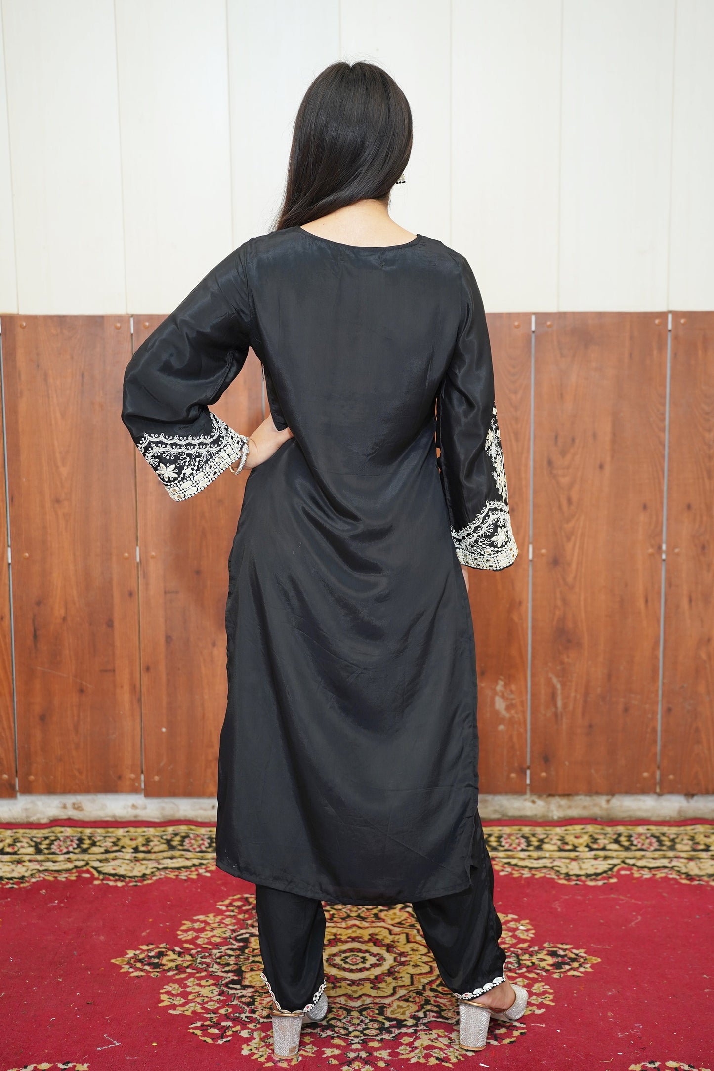Classic Black Silk Suit Set