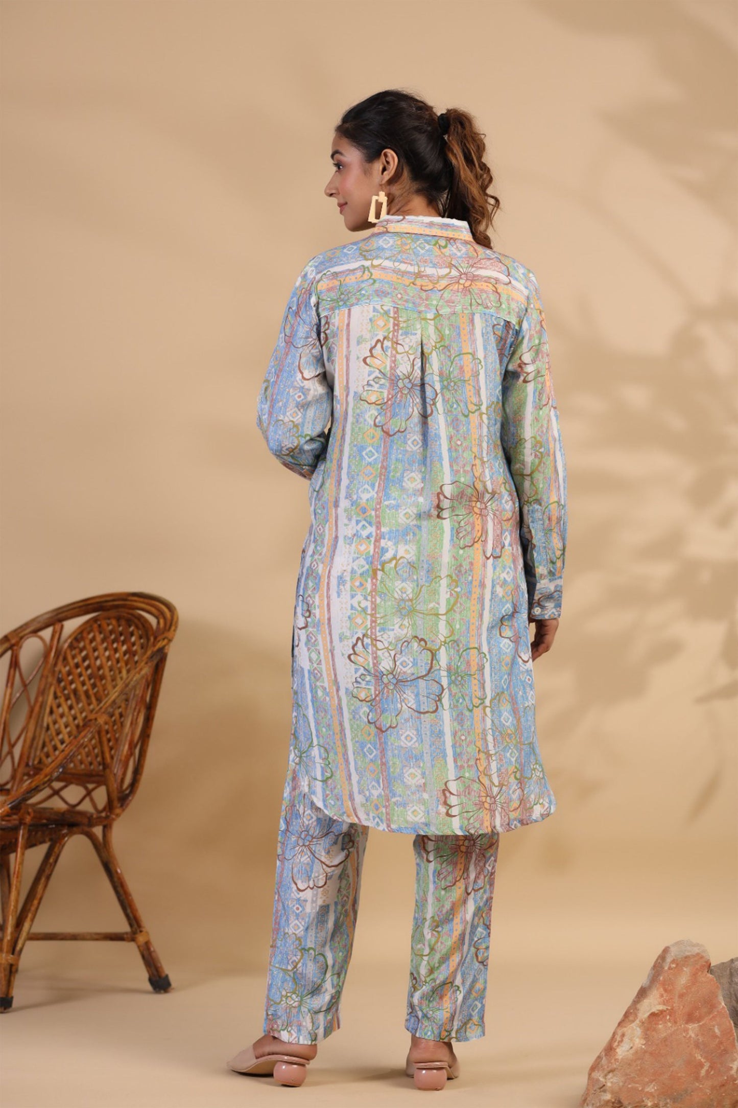 Bluish Grey Muslin Co-ord Set