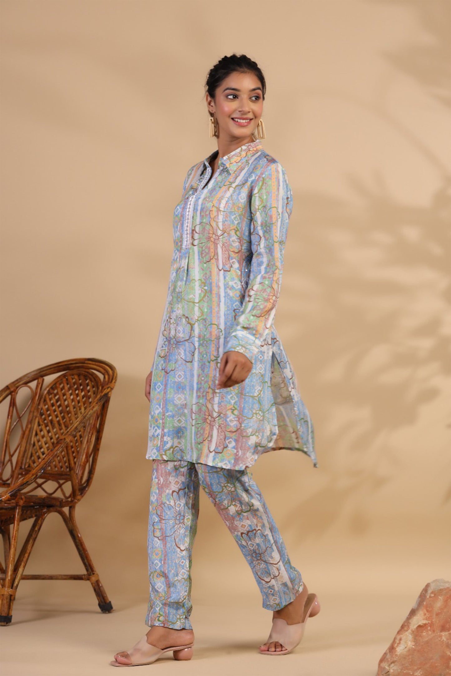 Bluish Grey Muslin Co-ord Set