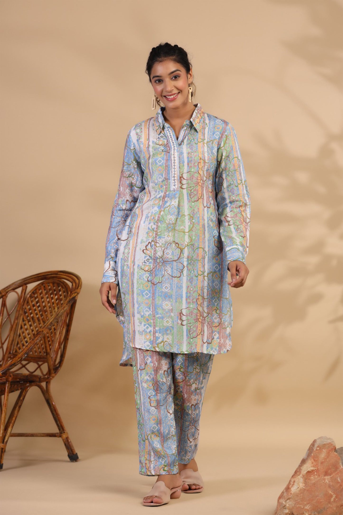 Bluish Grey Muslin Co-ord Set