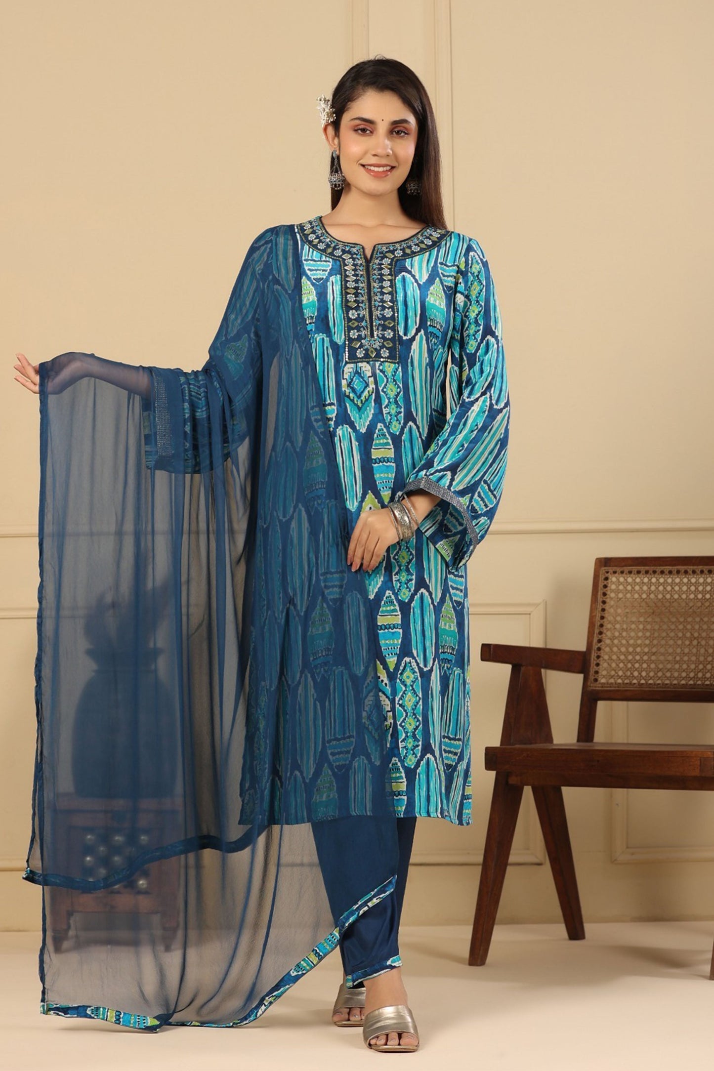 Regal Blue Muslin Suit Set