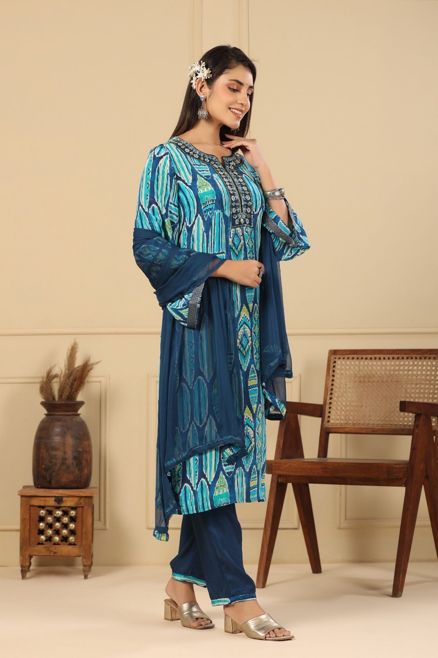Regal Blue Muslin Suit Set