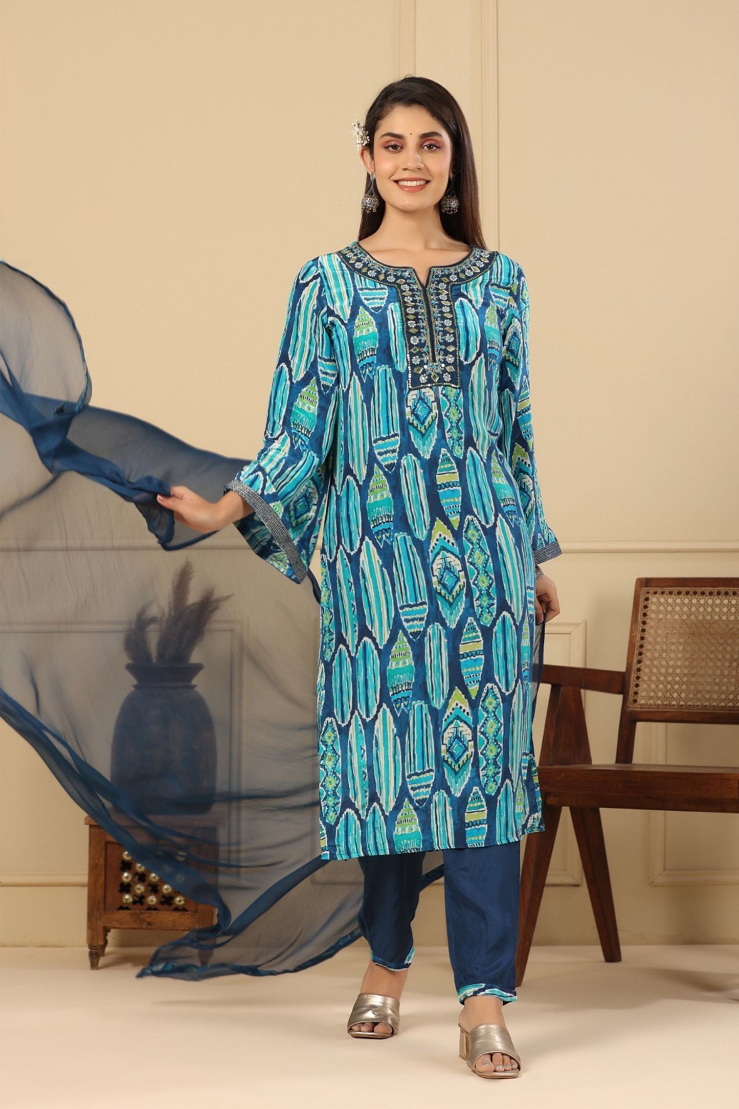 Regal Blue Muslin Suit Set