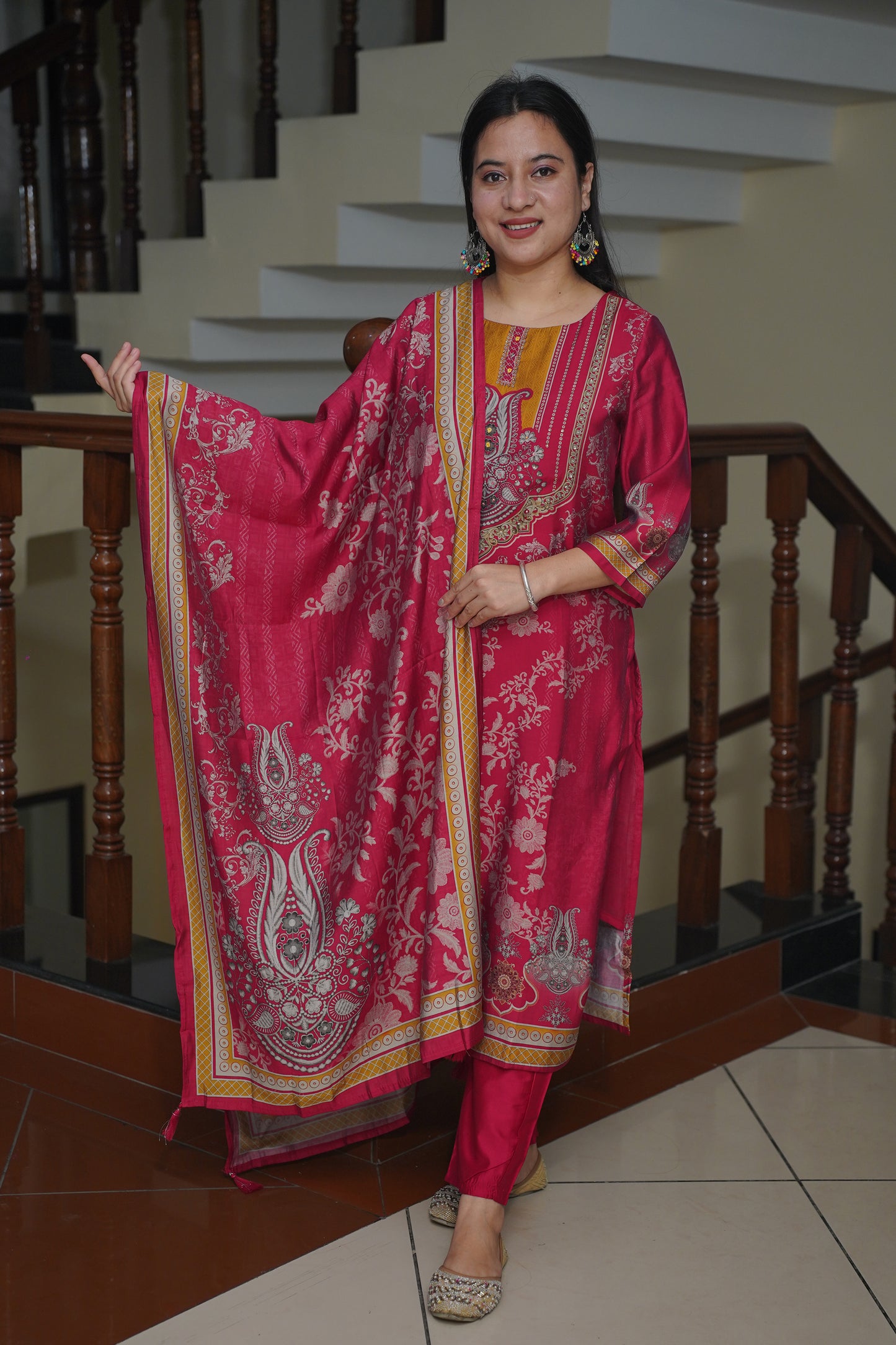 Fuchsia Glow Muslin Suit Set