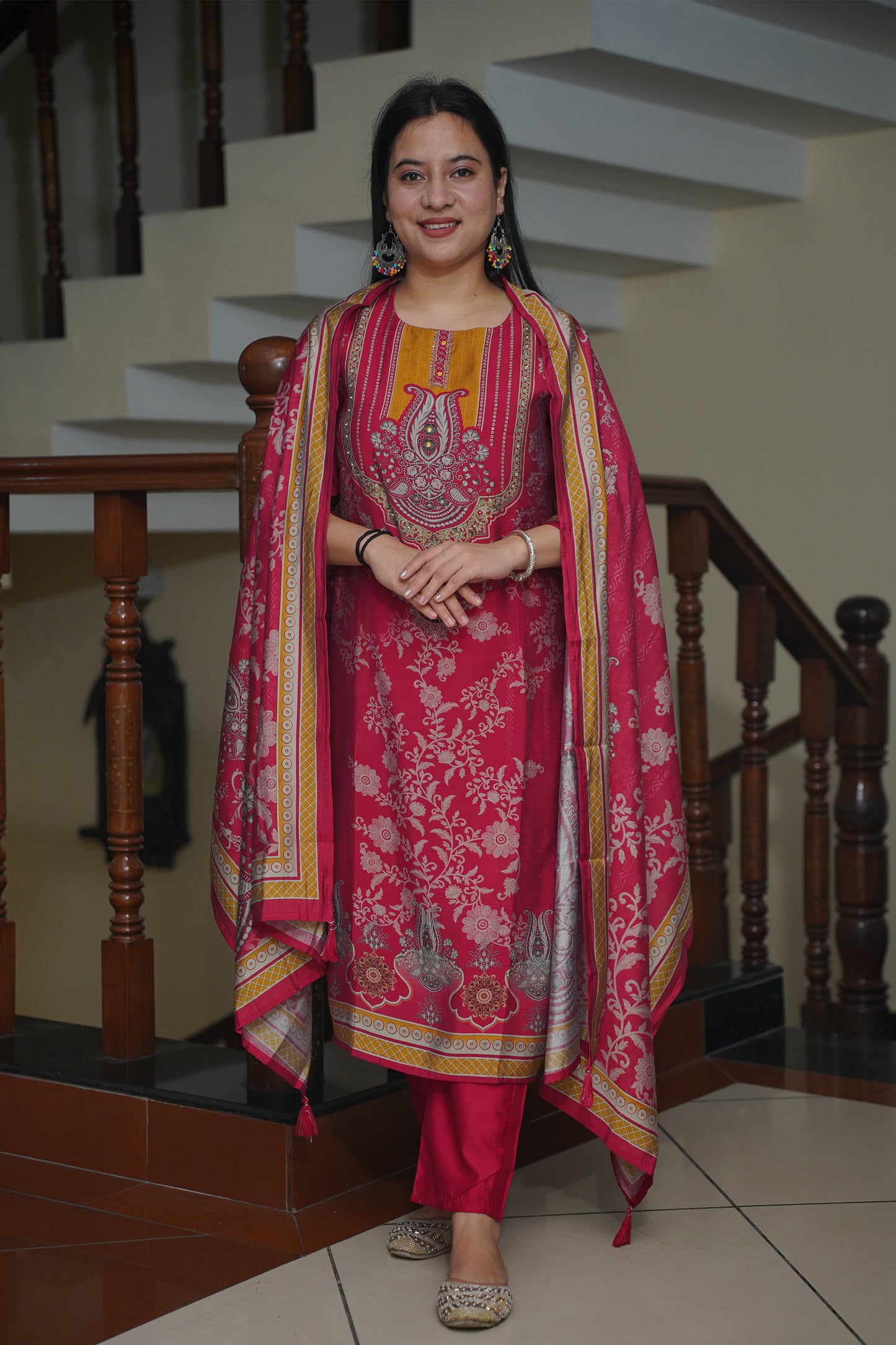 Fuchsia Glow Muslin Suit Set