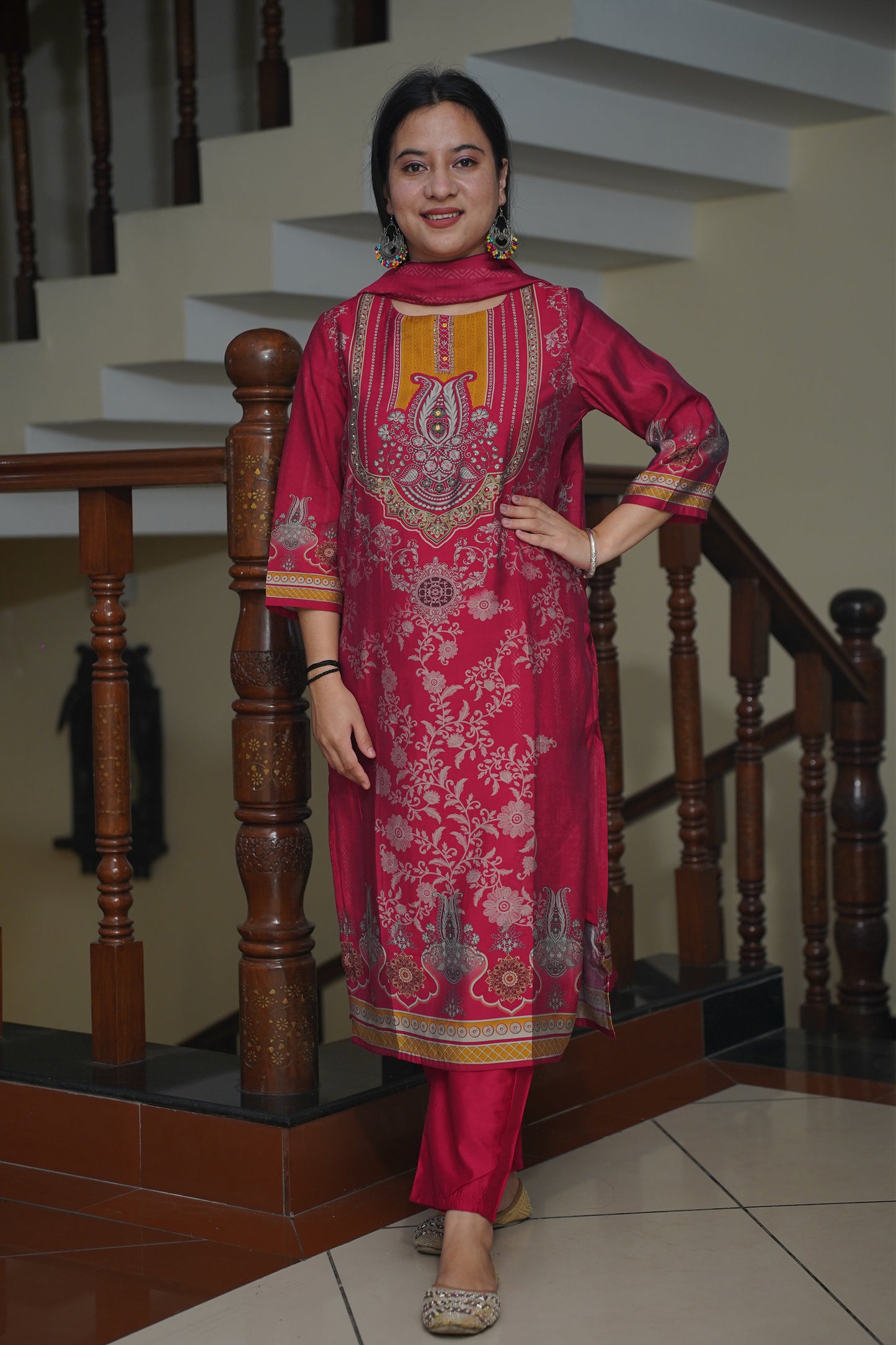 Fuchsia Glow Muslin Suit Set