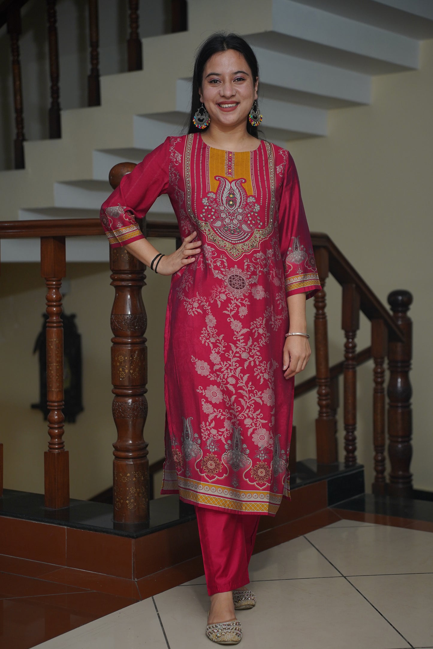 Fuchsia Glow Muslin Suit Set