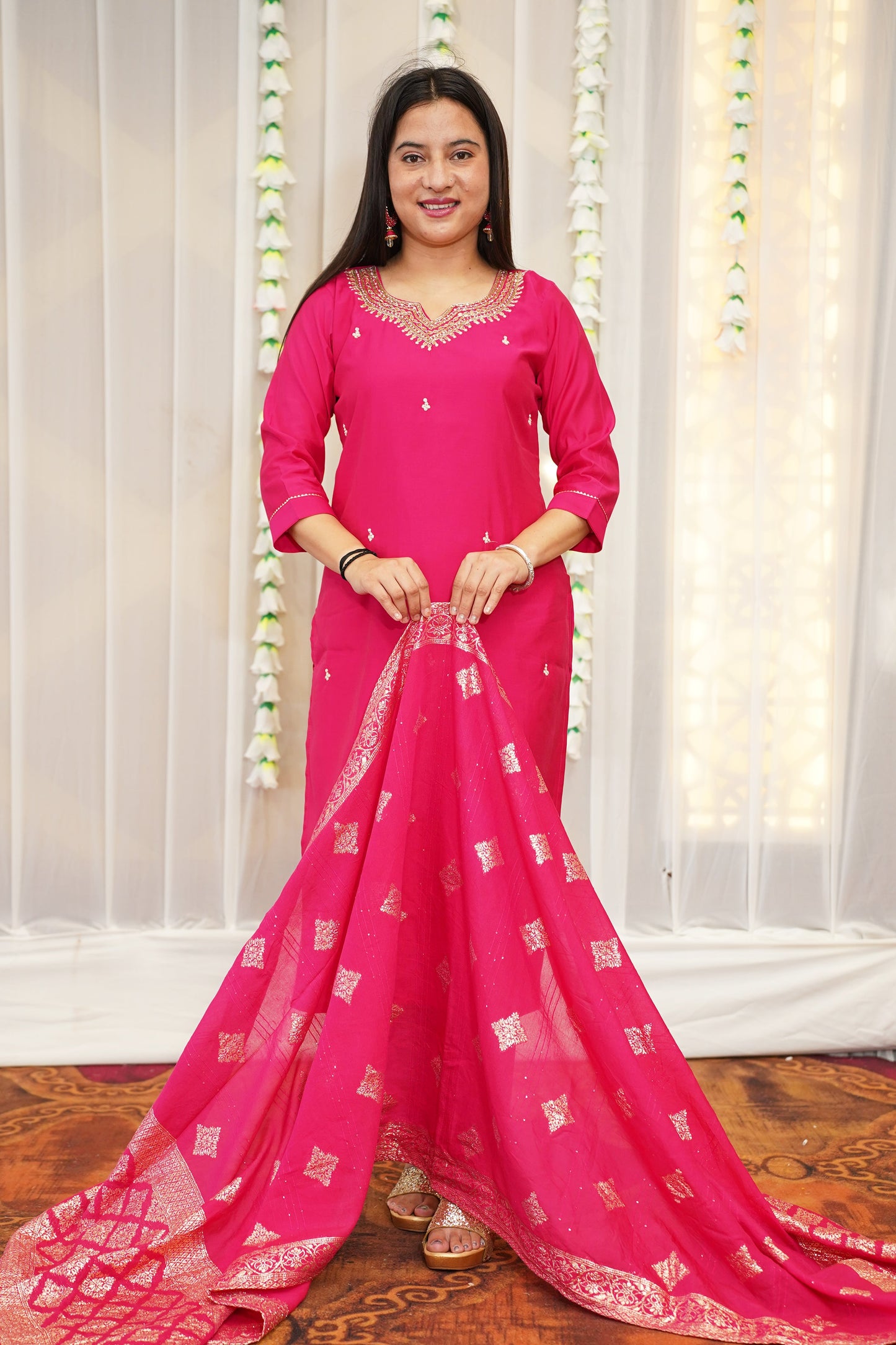 Magenta Glow Muslin Suit Set
