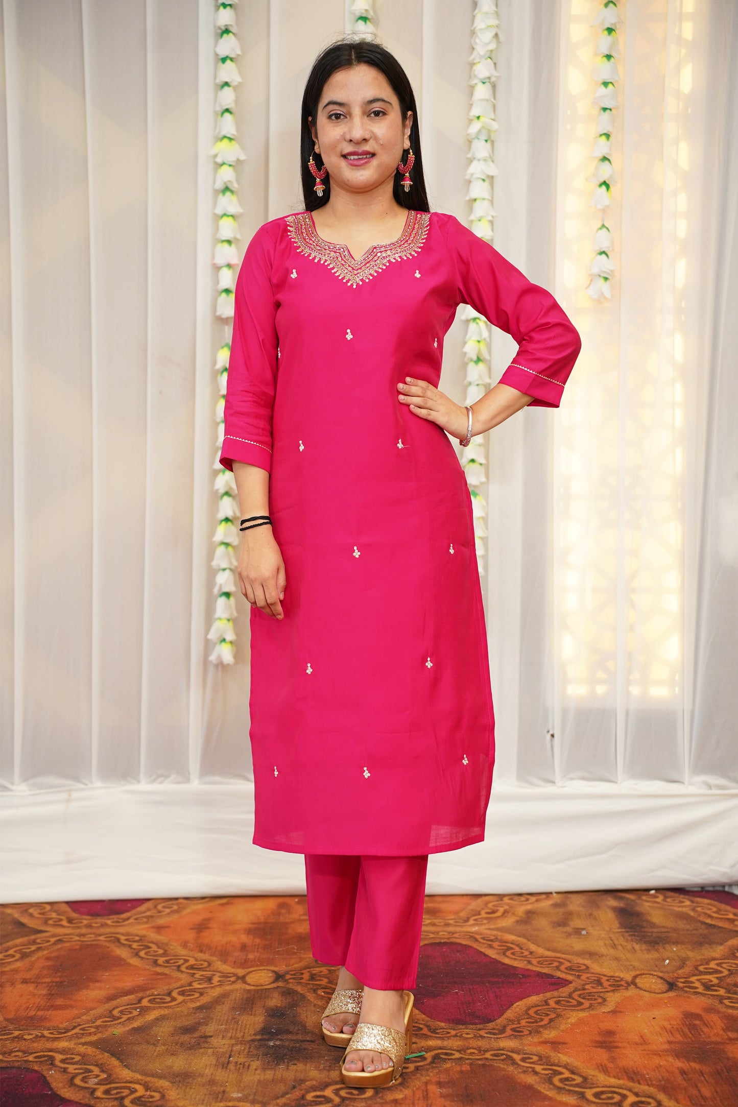 Magenta Glow Muslin Suit Set
