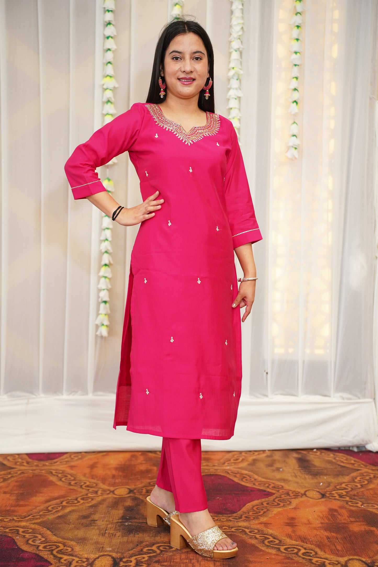 Magenta Glow Muslin Suit Set