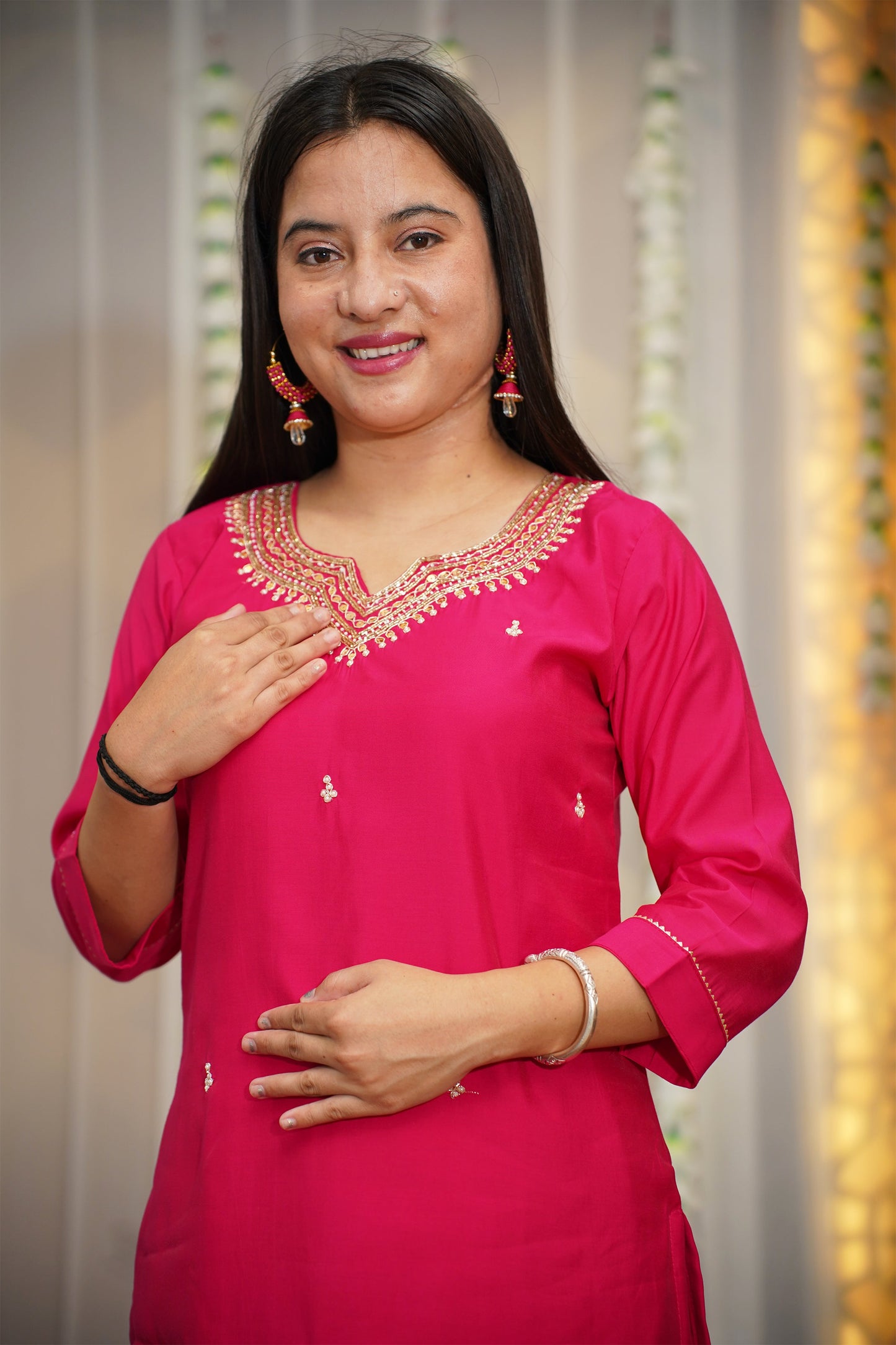 Magenta Glow Muslin Suit Set