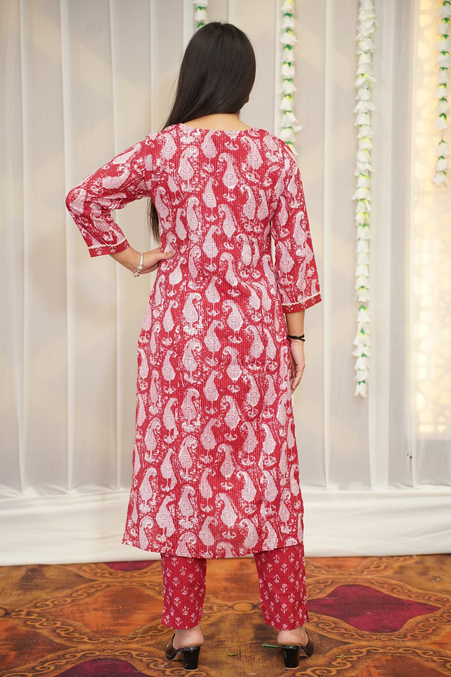 Crimson Red Cotton Suit Set