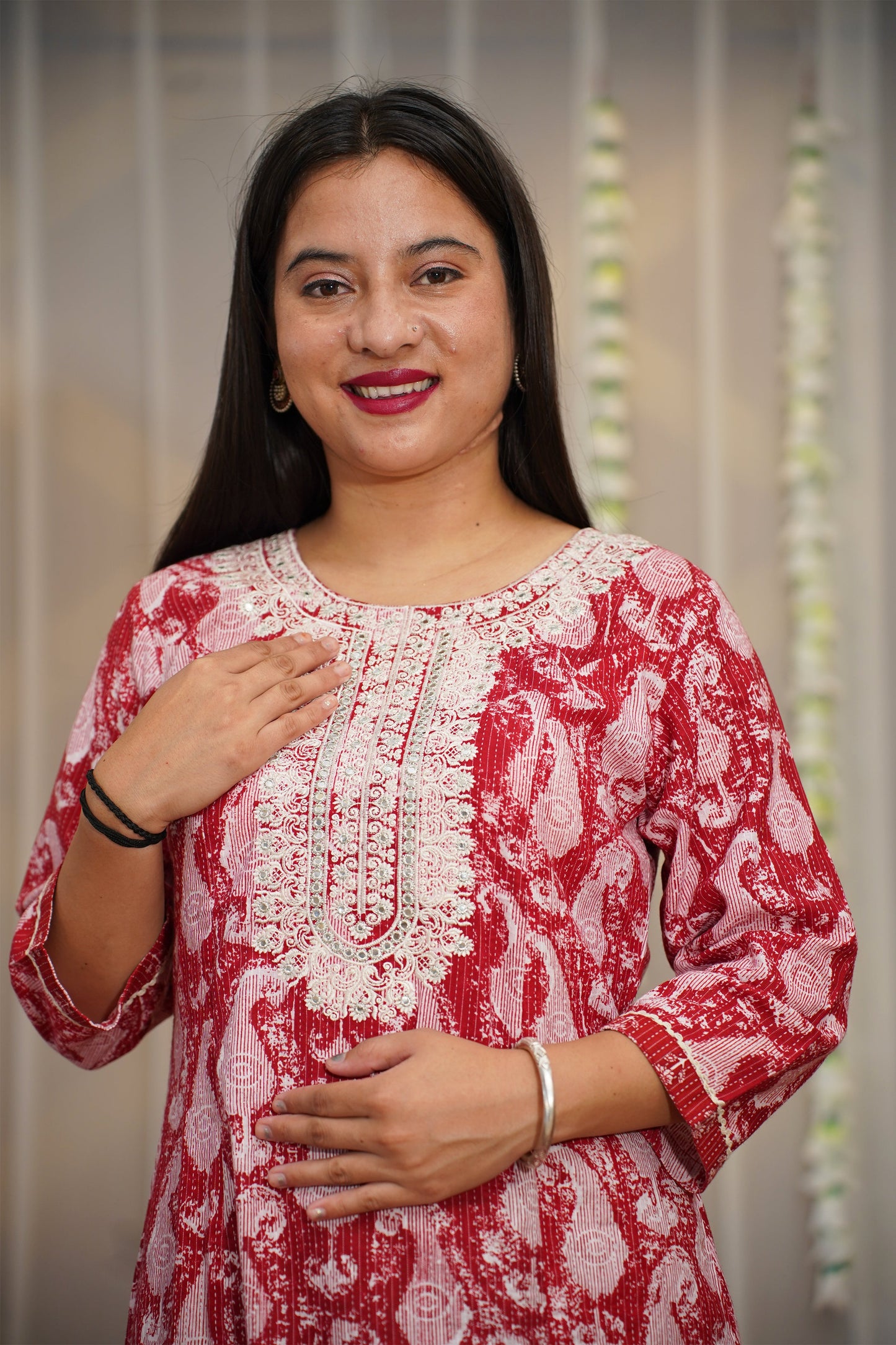 Crimson Red Cotton Suit Set