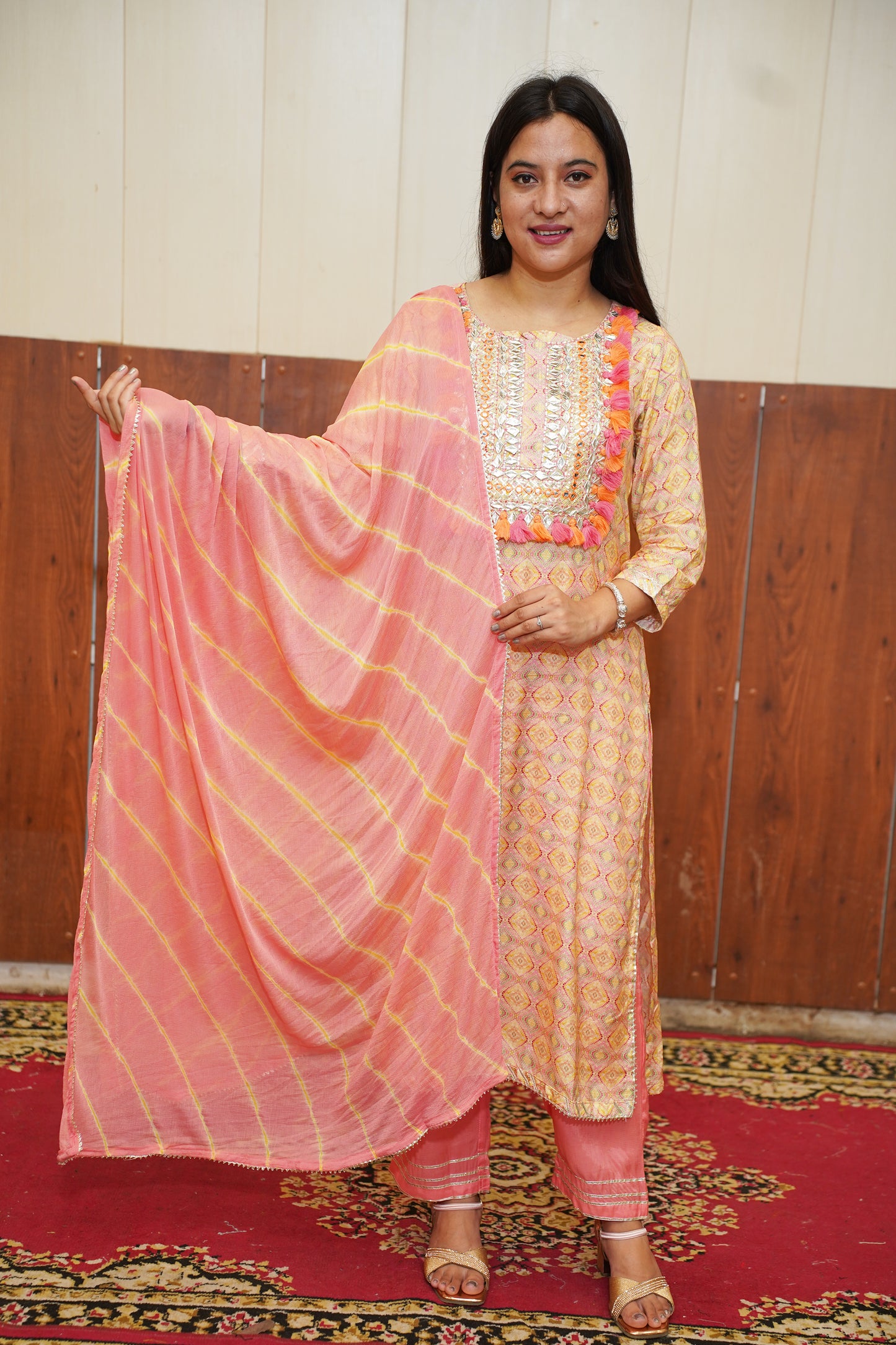 Soft Peach Printed Suit Set