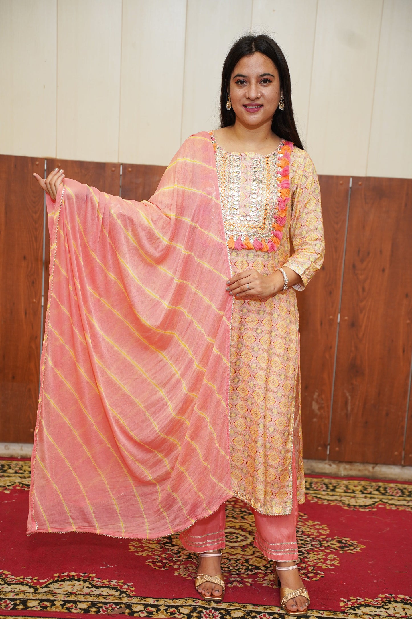 Soft Peach Printed Suit Set