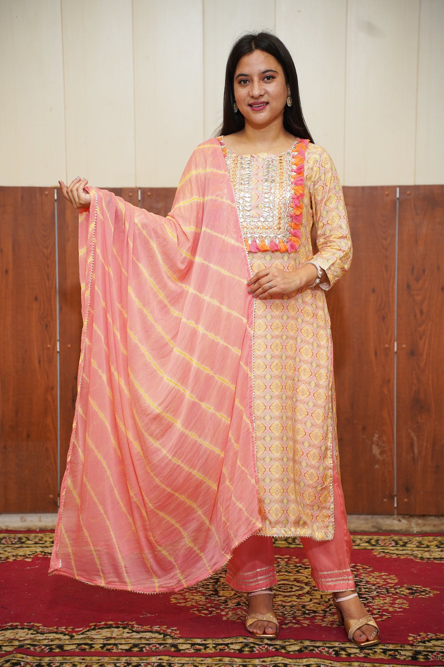 Soft Peach Printed Suit Set