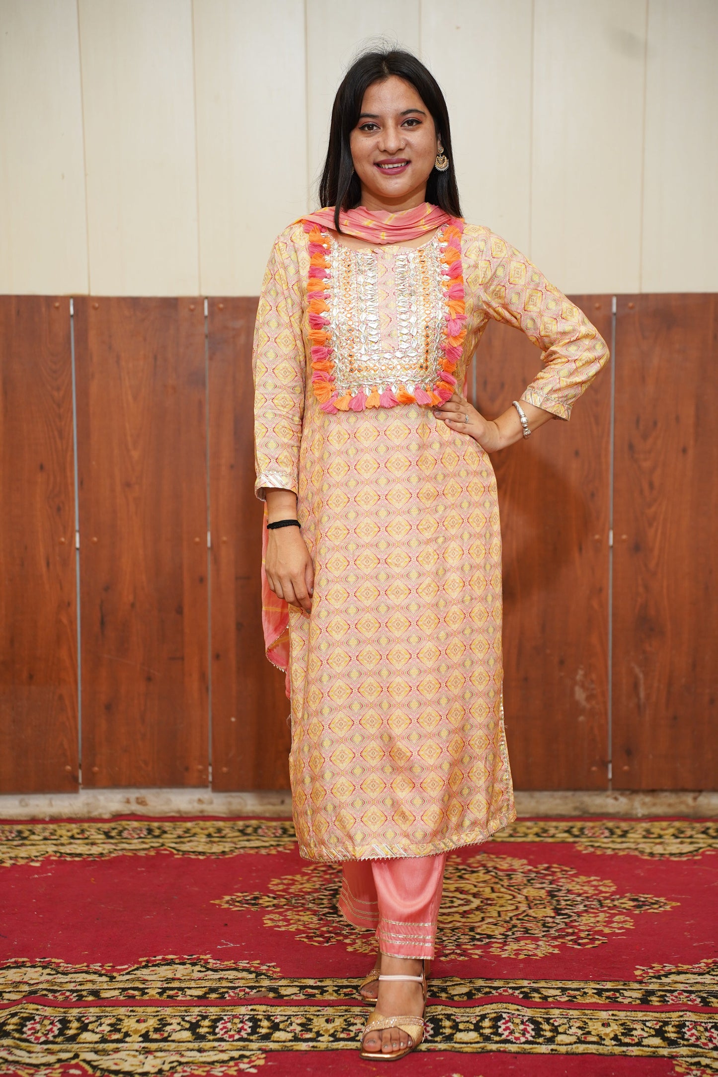 Soft Peach Printed Suit Set