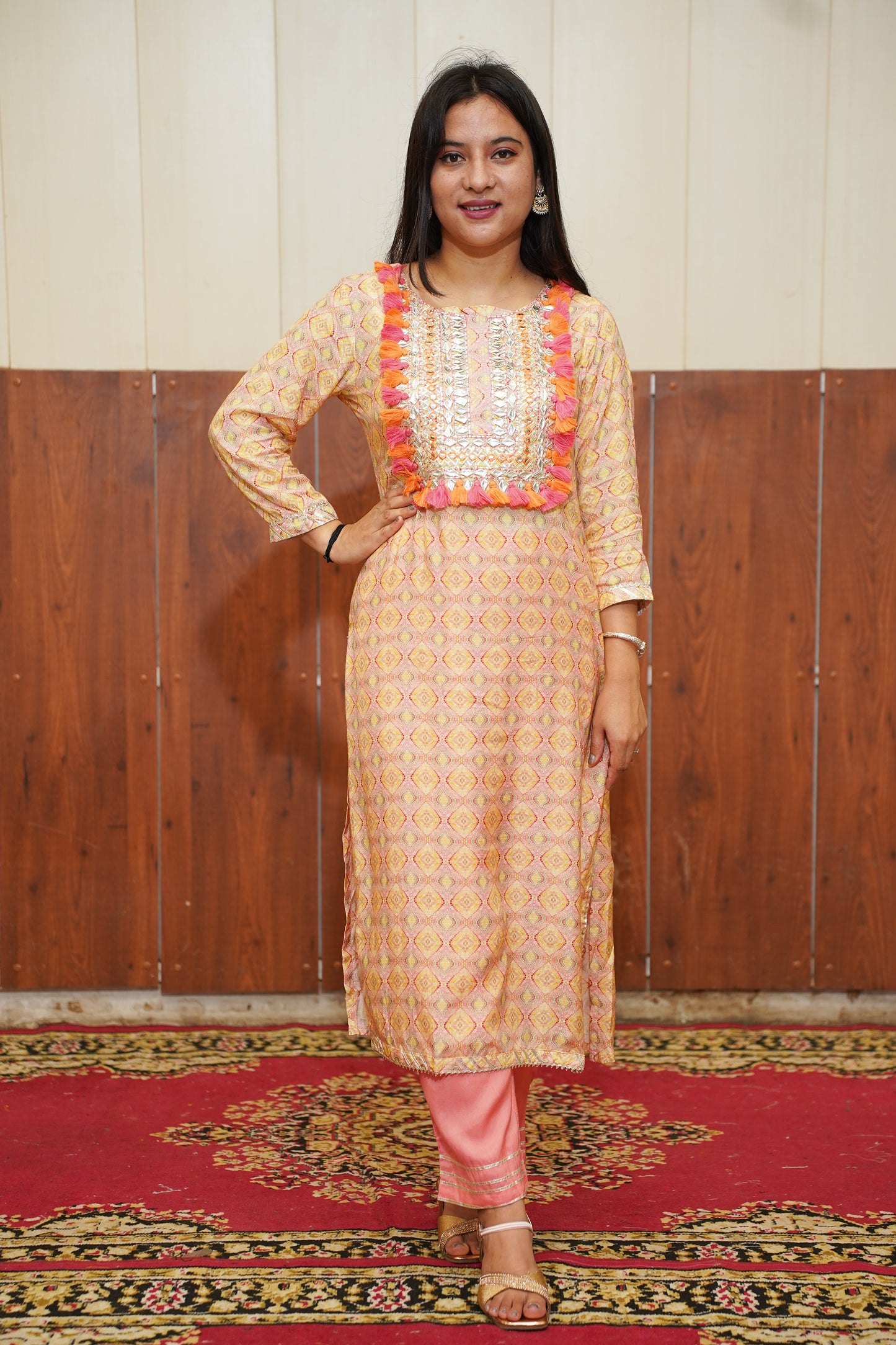 Soft Peach Printed Suit Set