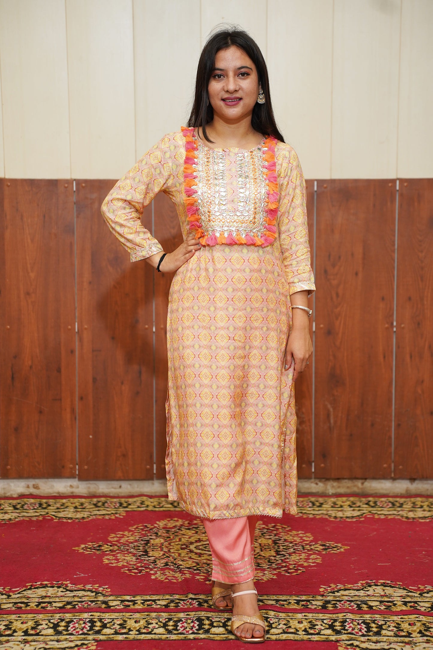 Soft Peach Printed Suit Set
