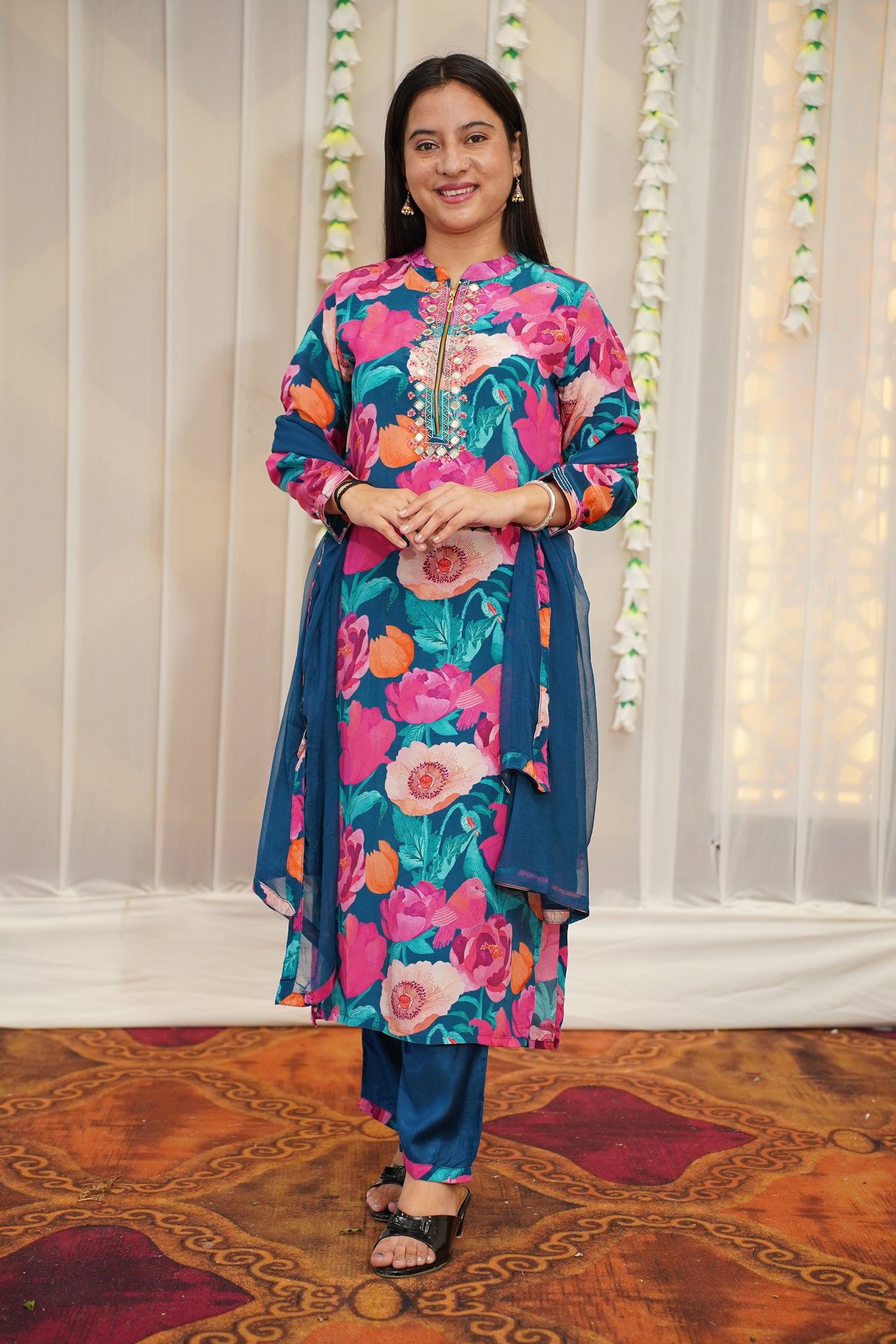 Peacock Blue Floral Suit Set