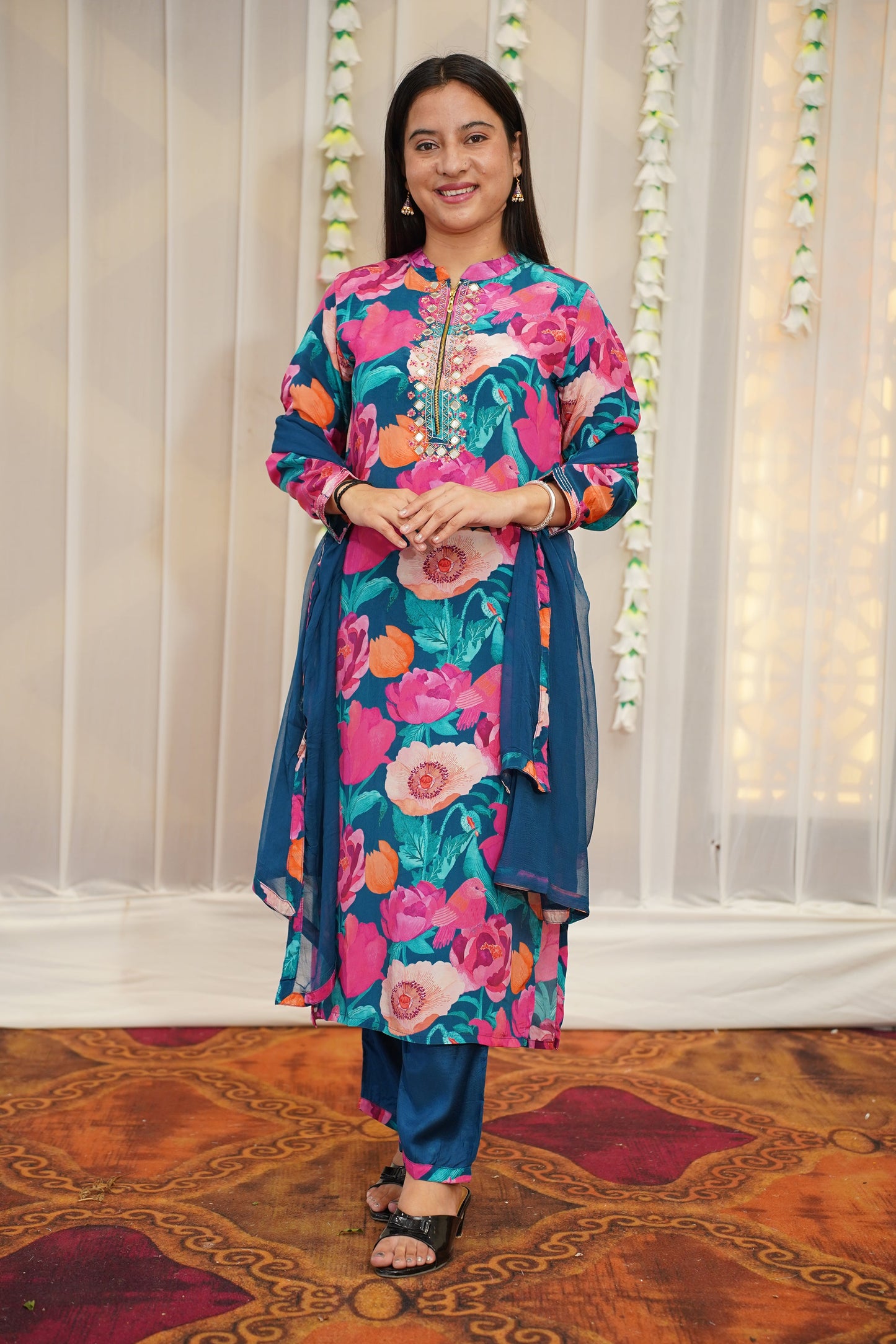 Peacock Blue Floral Suit Set