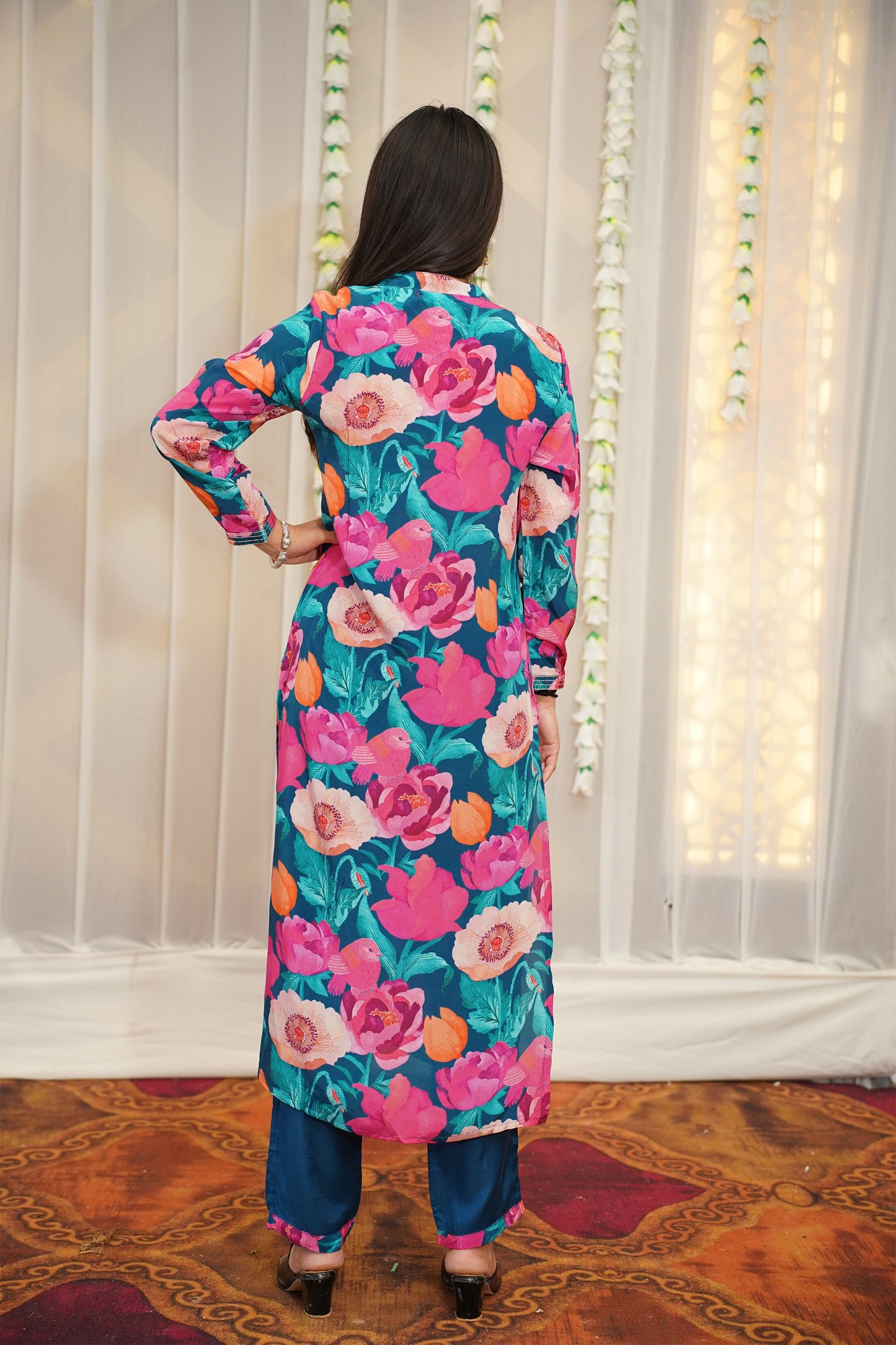 Peacock Blue Floral Suit Set