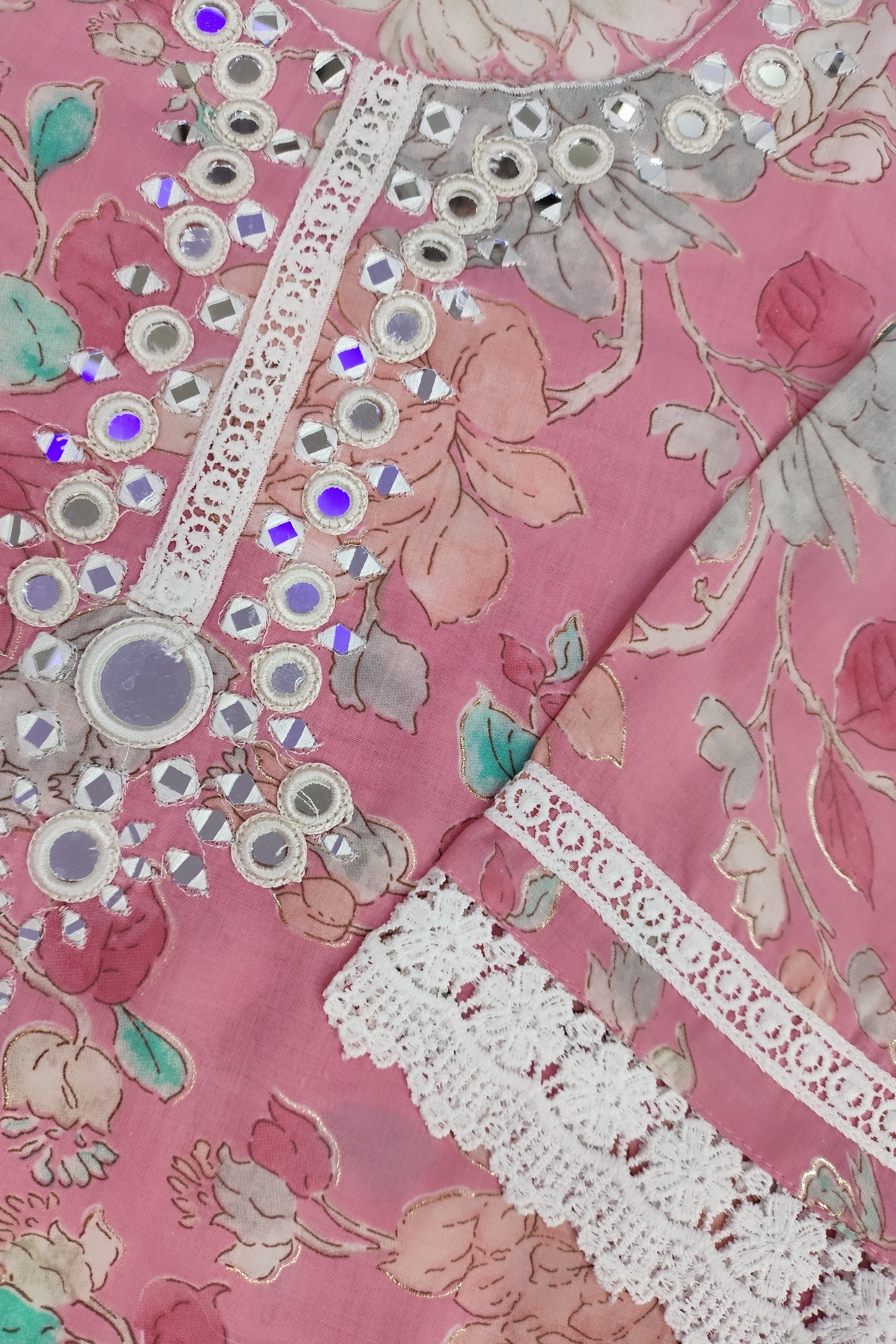 Pink Mirrored Cotton Suit Set