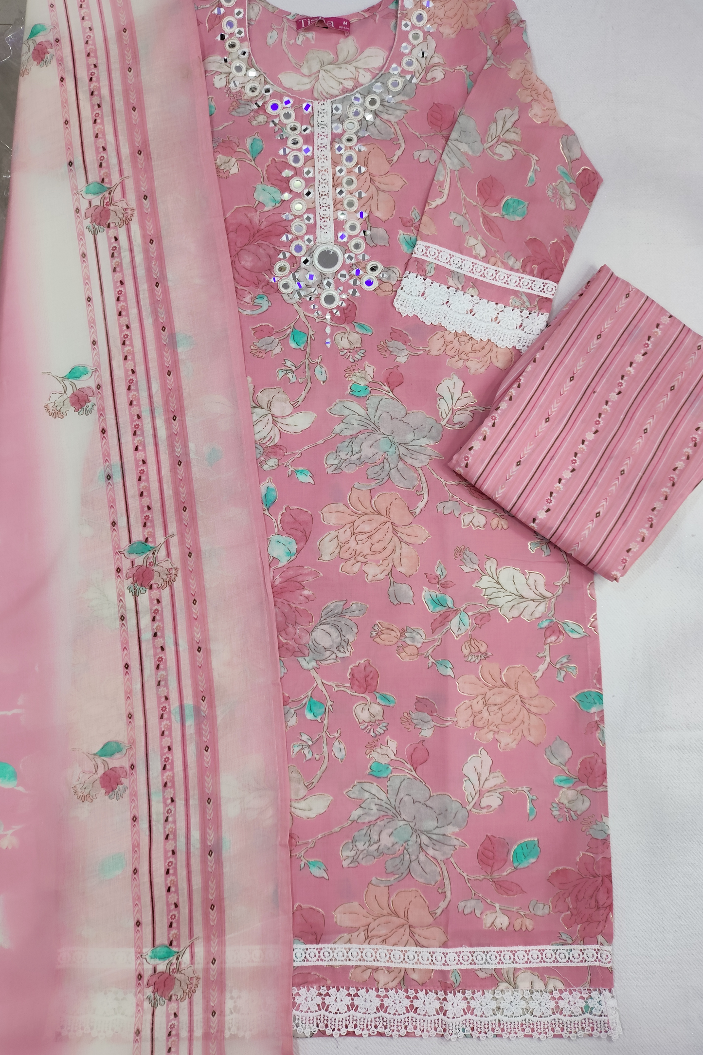 Pink Mirrored Cotton Suit Set