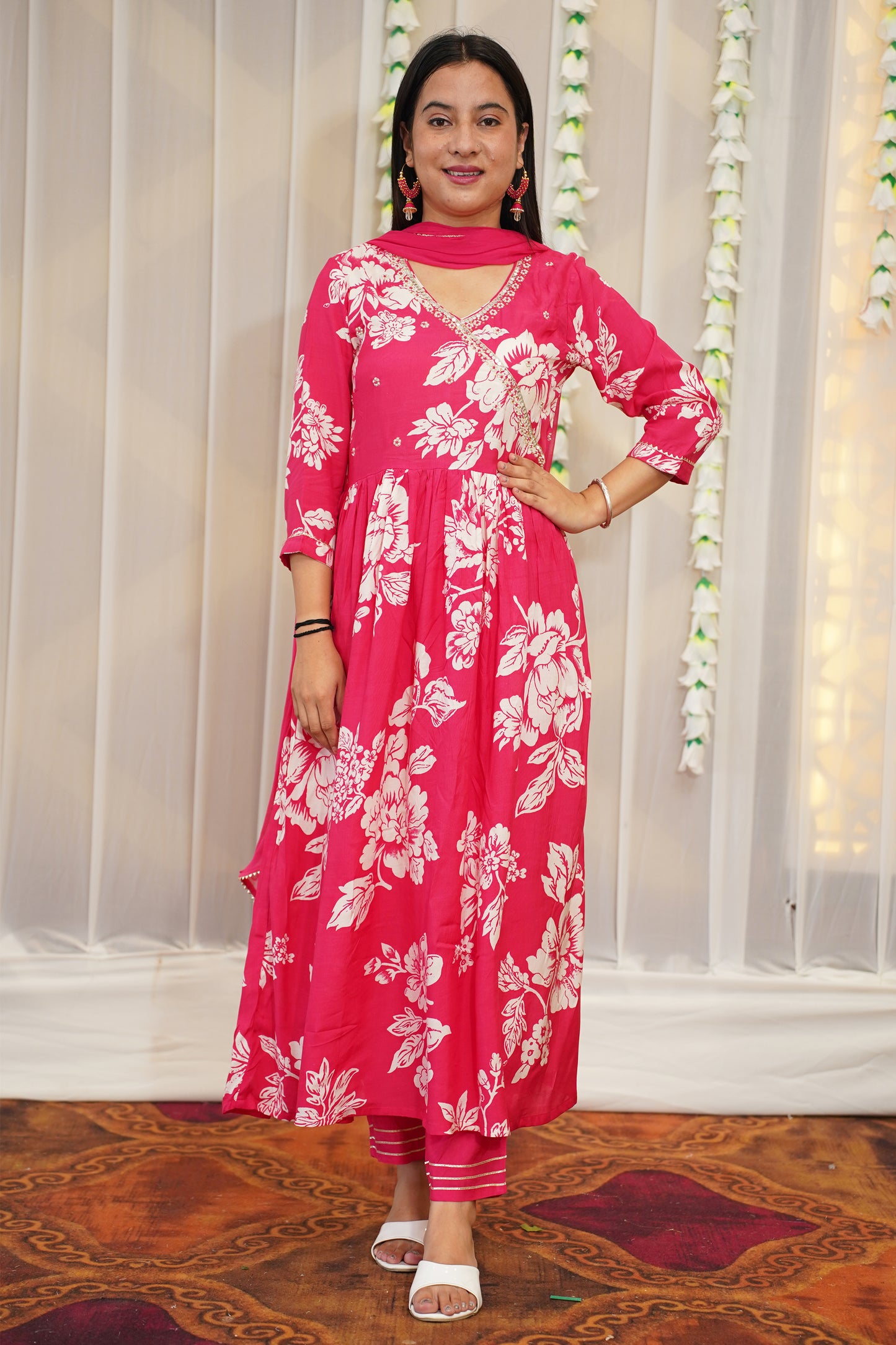 Pink Daisy Anarkali Set