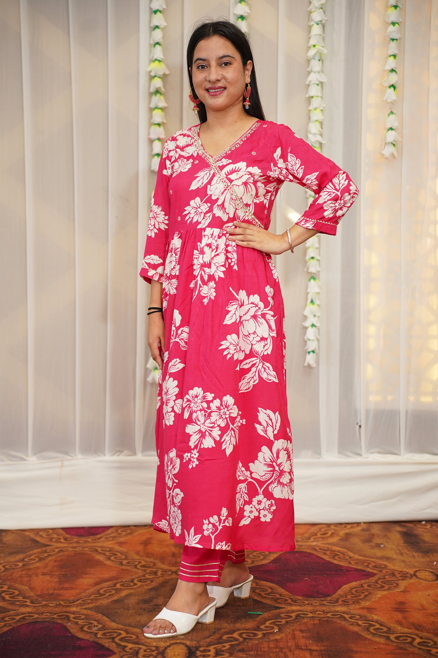 Pink Daisy Anarkali Set