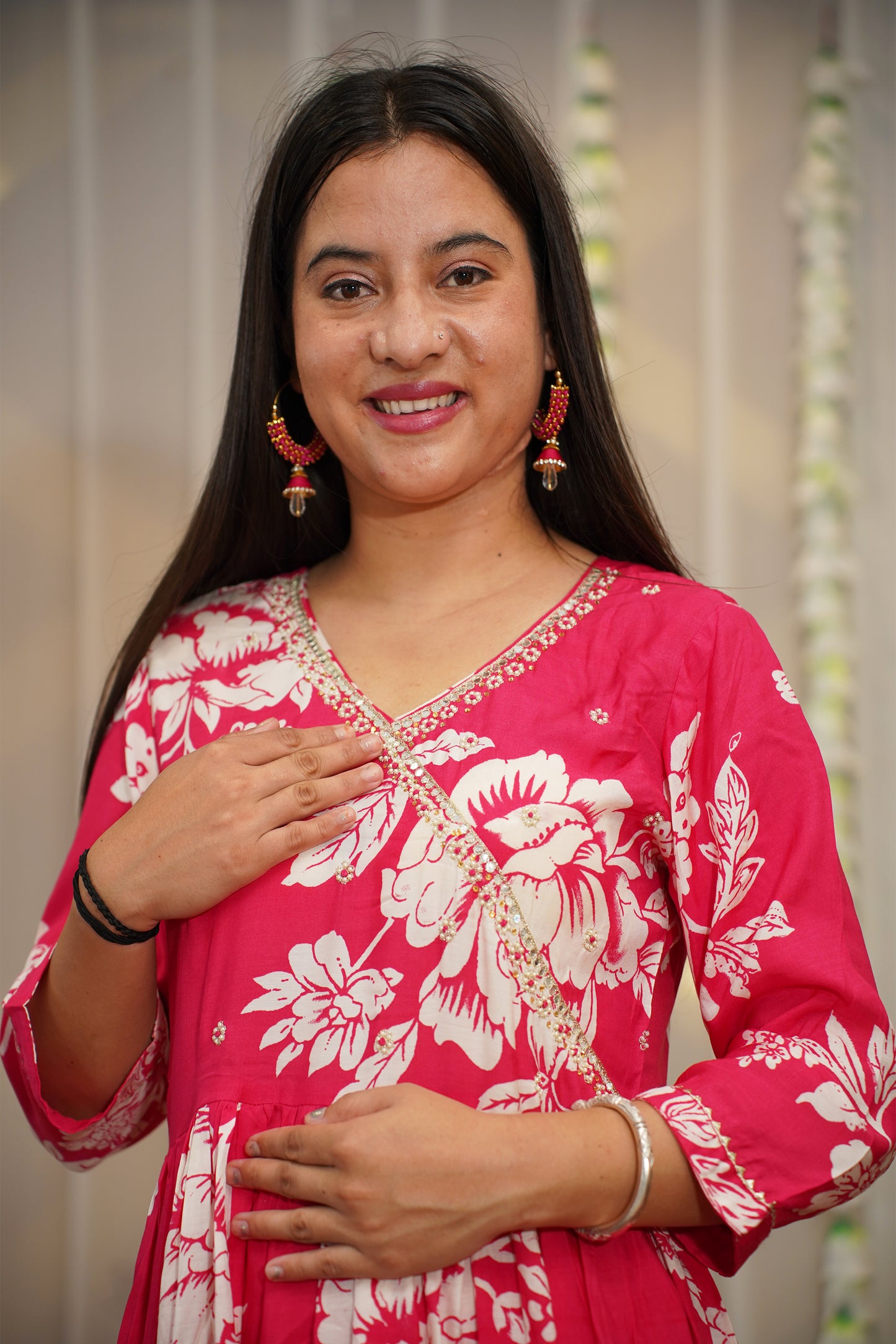 Pink Daisy Anarkali Set